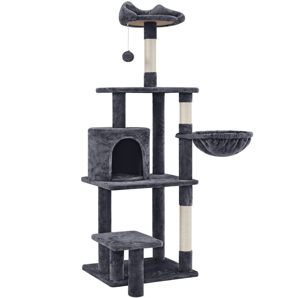 Yaheetech Kratzbaum 145 cm (H), Stabiler Katzenkratzbaum Katzenbaum mit Liegemulde & Plüschball