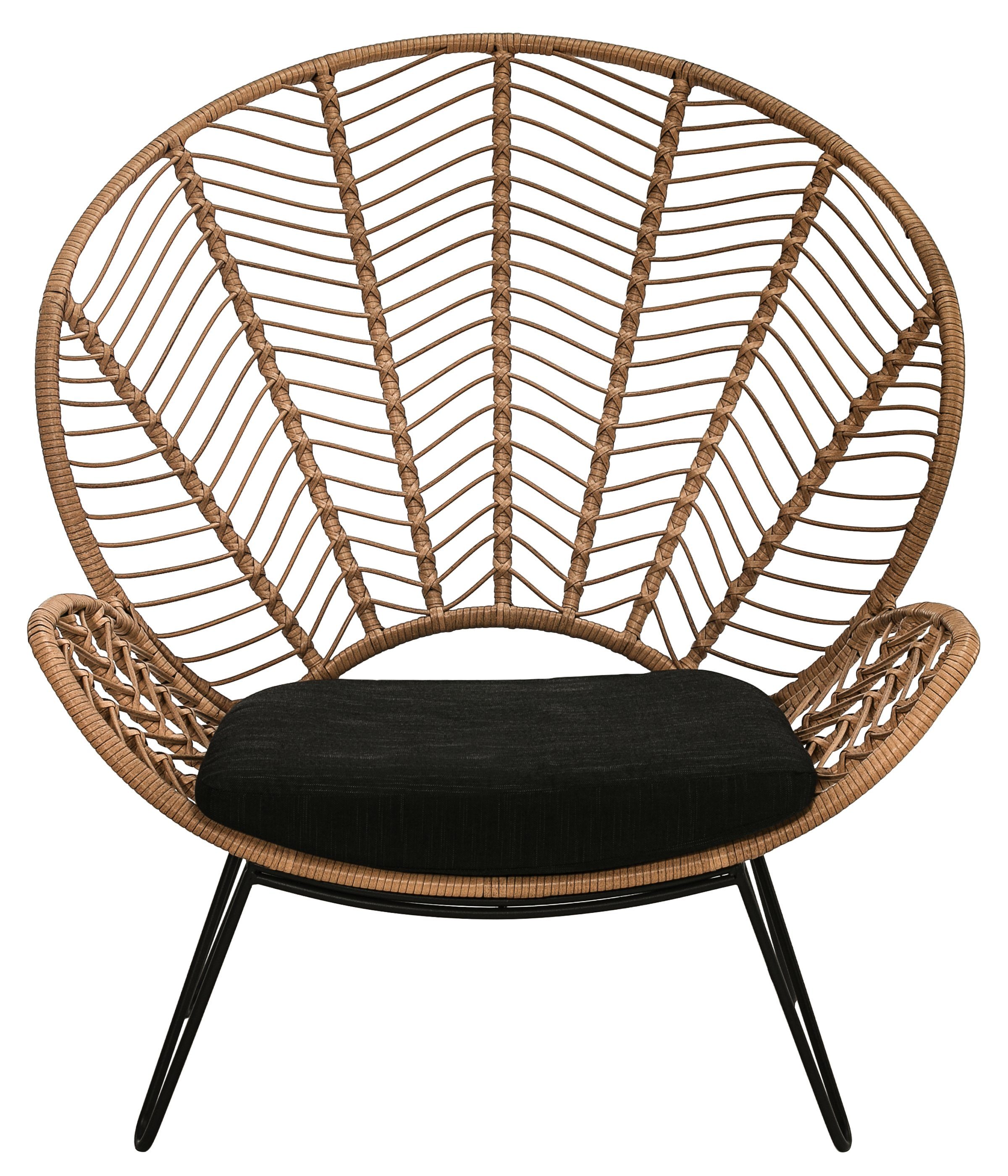 Dehner Gartenstuhl Korbsessel Venezia, 112 x 102 x 78 cm, Trendy Loungesessel in naturfarbener Geflechtoptik inkl. Stahlgestell