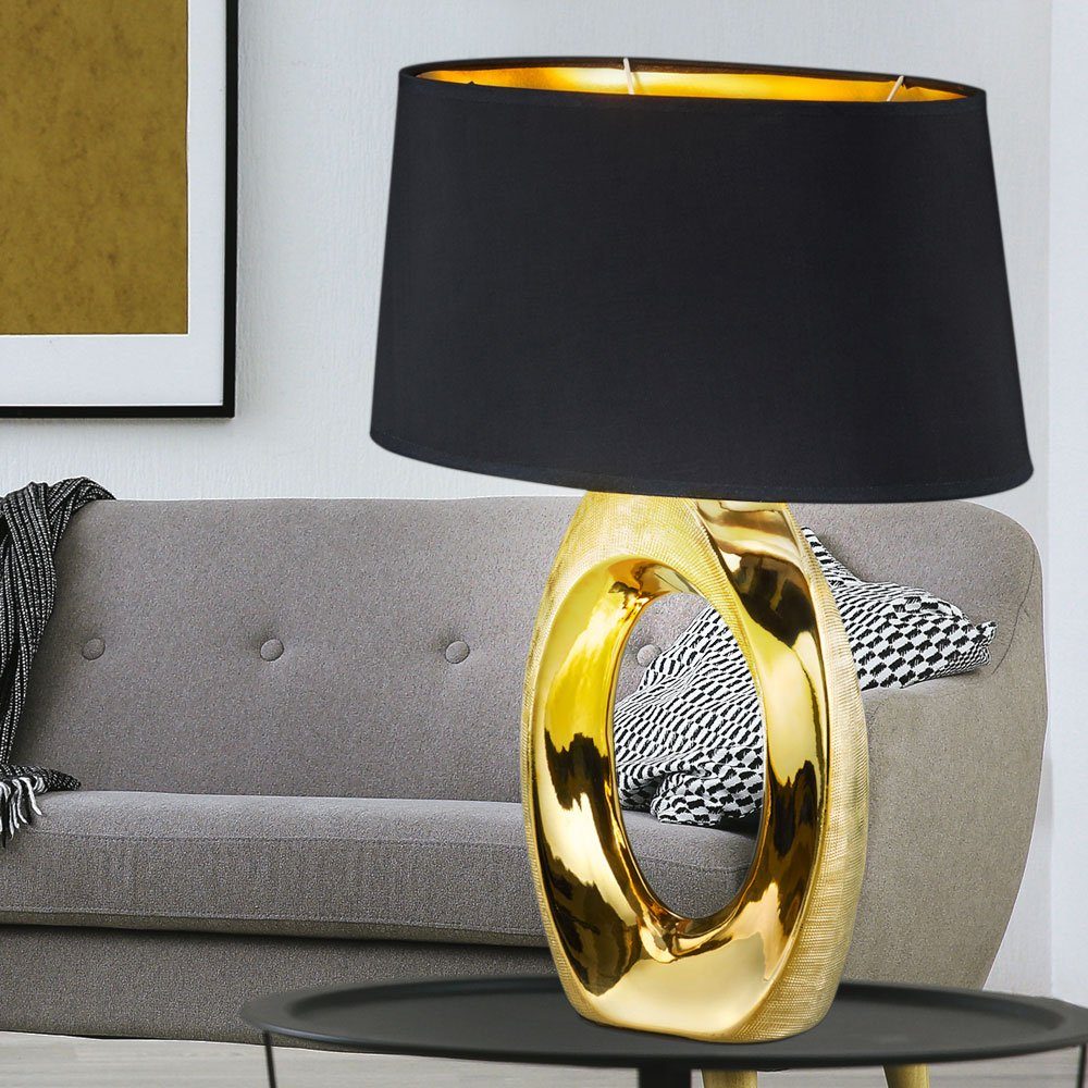 etc-shop LED Tischleuchte, Leuchtmittel inklusive, Schlaf im Leuchte Lampe Zimmer Beistell Warmweiß, Lese Tisch Textil GOLD