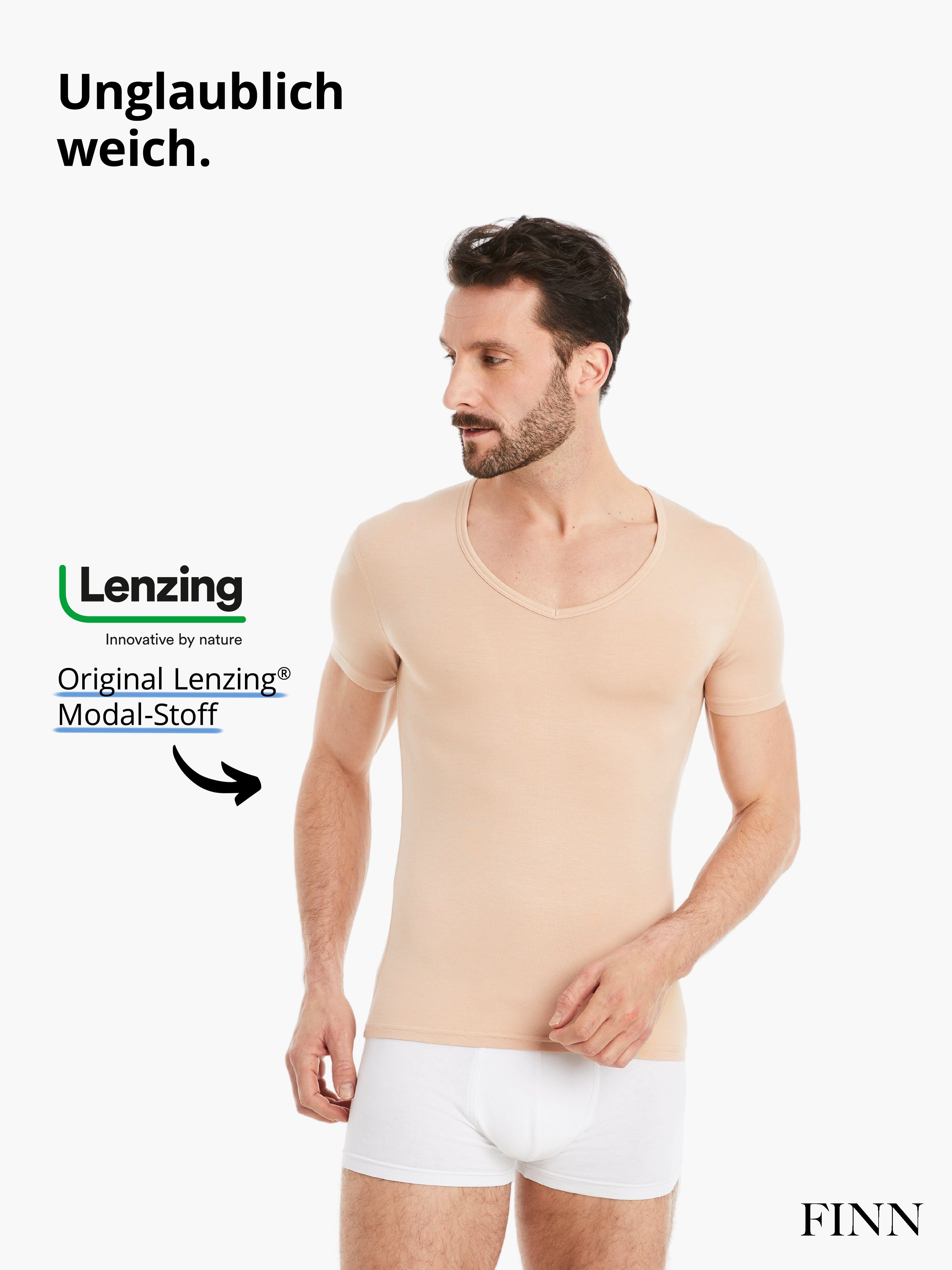 Design Unterhemd Tragekomfort FINN feiner Light-Beige Herren maximaler Micro-Modal Unterhemd Stoff, Business Kurzarm V-Ausschnitt