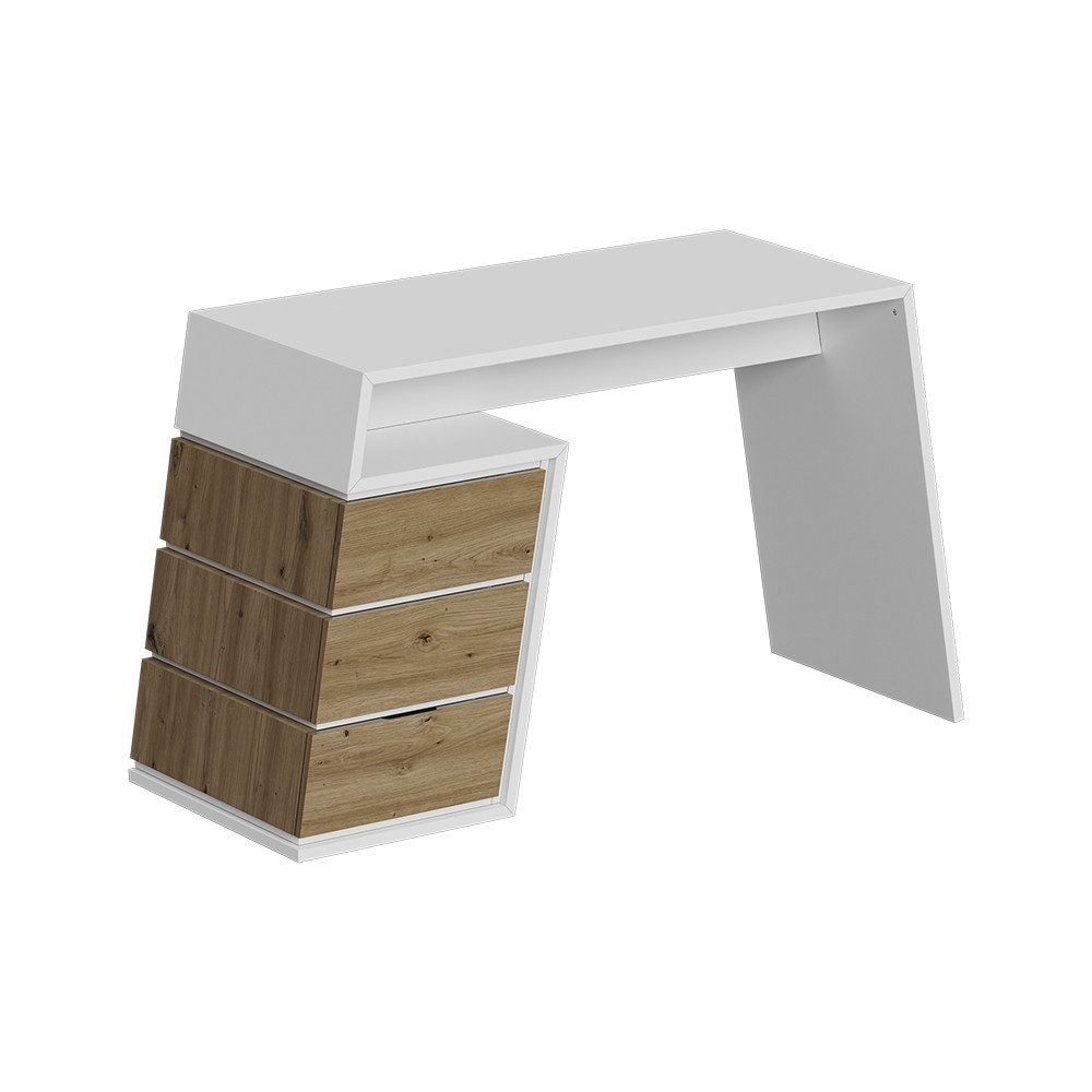 Vicco Schreibtisch Okaro, Weiß/Eiche, 105 x 50 cm mit 3 Schubladen (1-St)