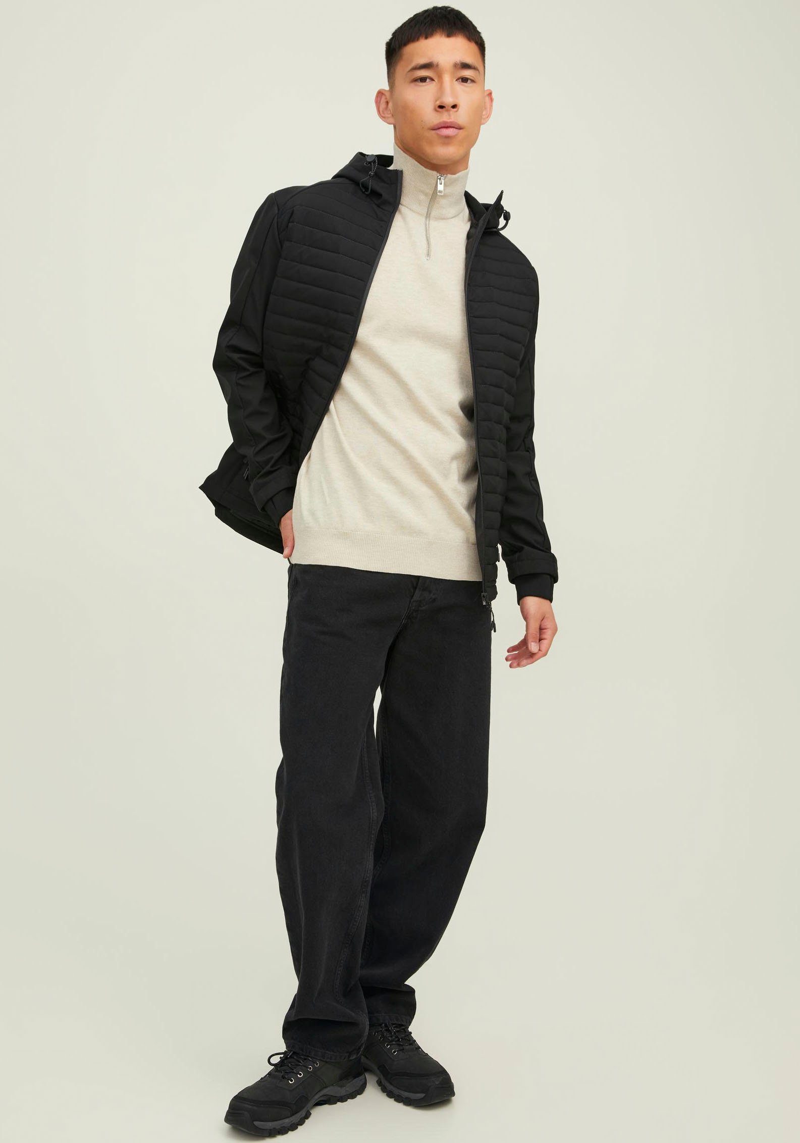 Jack & Jones Strickpullover EMIL KNIT HALF ZIP mit kurzem Reißverschluss im Troyer-Look