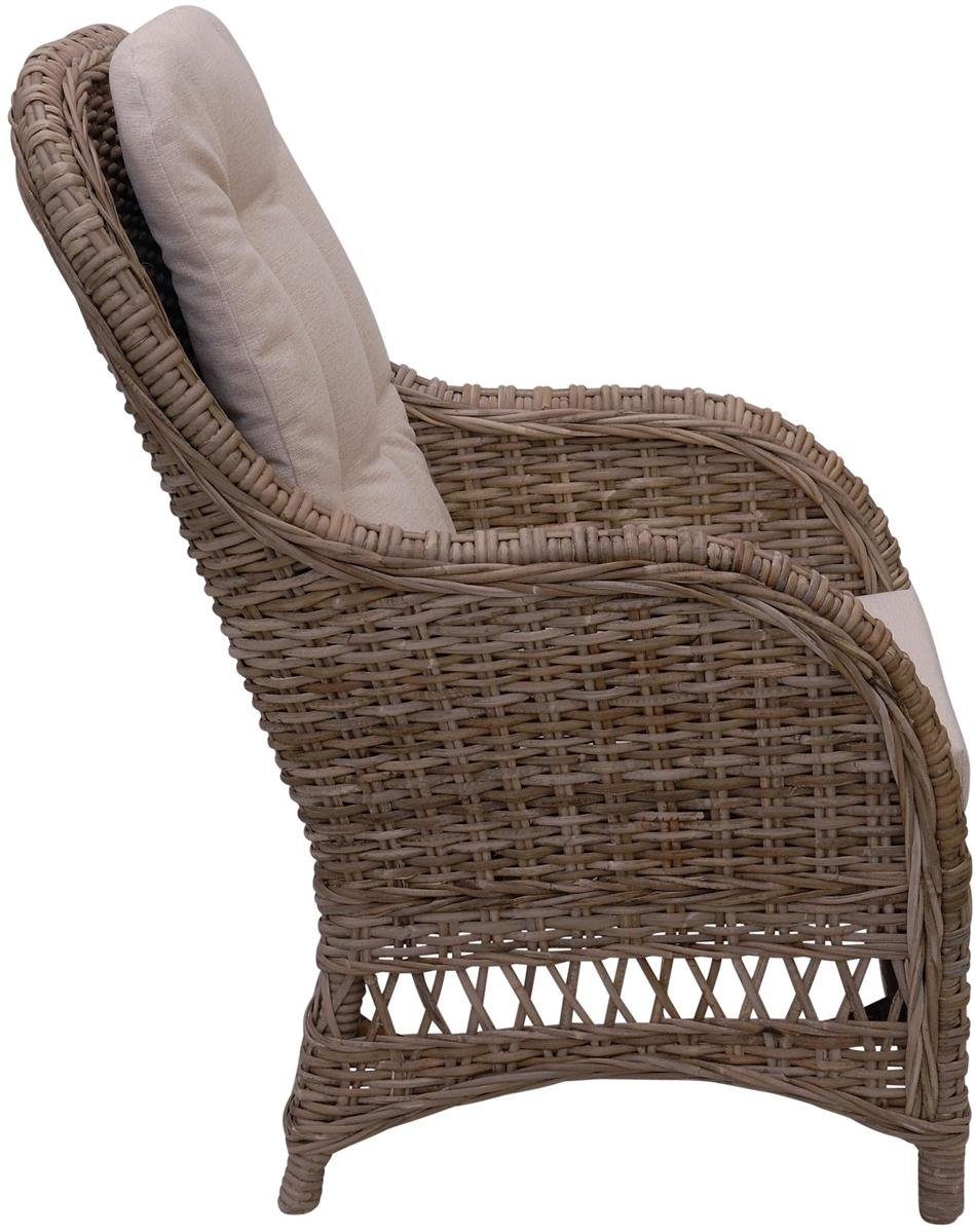 Rattansessel Sessel breiter 2er Natur Krines Sessel Home Stil Set Skandinavischer Rattan Armlehnsessel, Wohnzimmer Grau