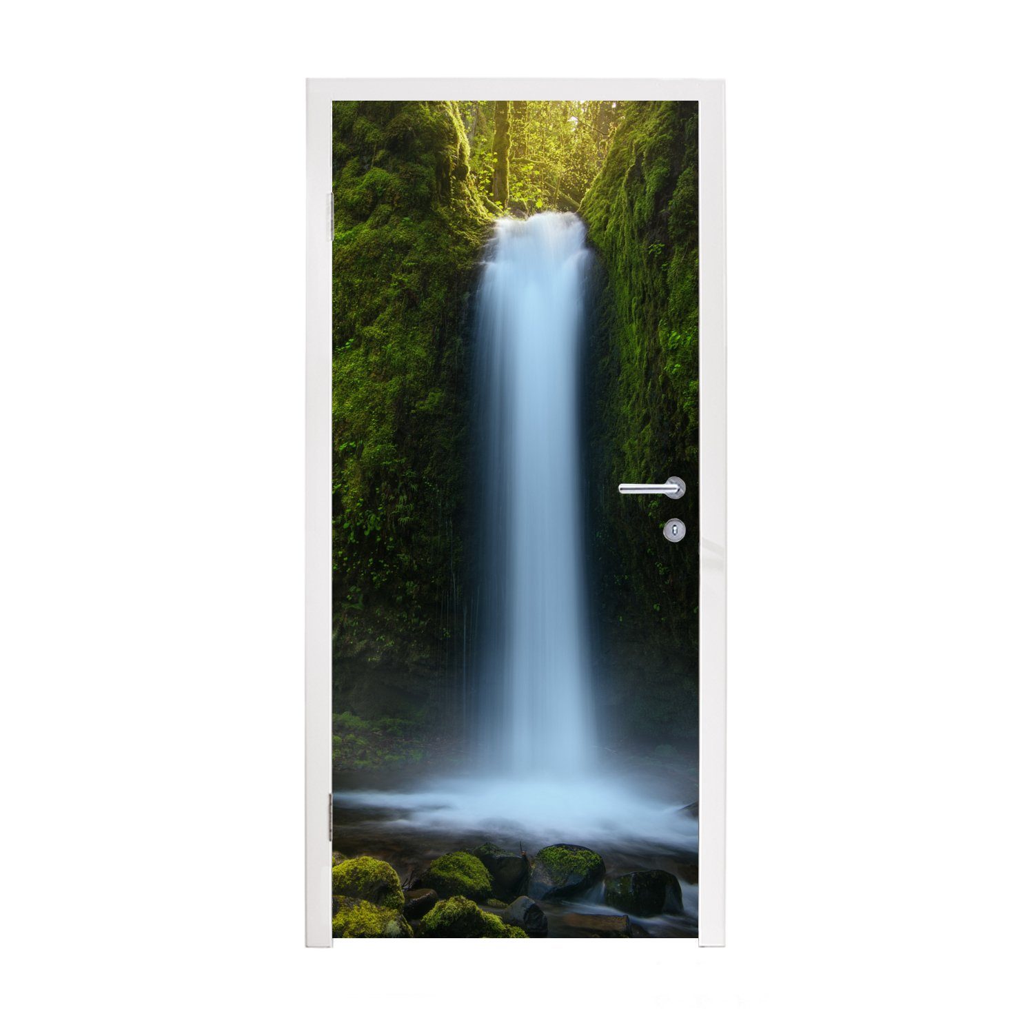 - Türtapete (1 MuchoWow Natur, - Wasserfall cm Dschungel St), Tür, bedruckt, Fototapete für Türaufkleber, Matt, 75x205