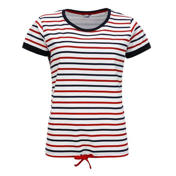 modAS Kurzarmshirt Damen T-Shirt mit Streifen und Kordelzug aus Baumwolle