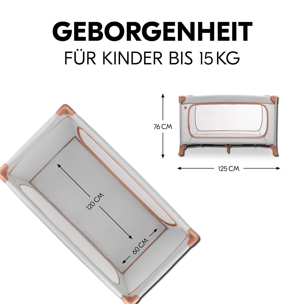 Hauck Baby-Reisebett Dream N Play Plus - Dusty Cork, Kinder Baby Reisebett mit großem Eingang, Matratze & Insektenschutz