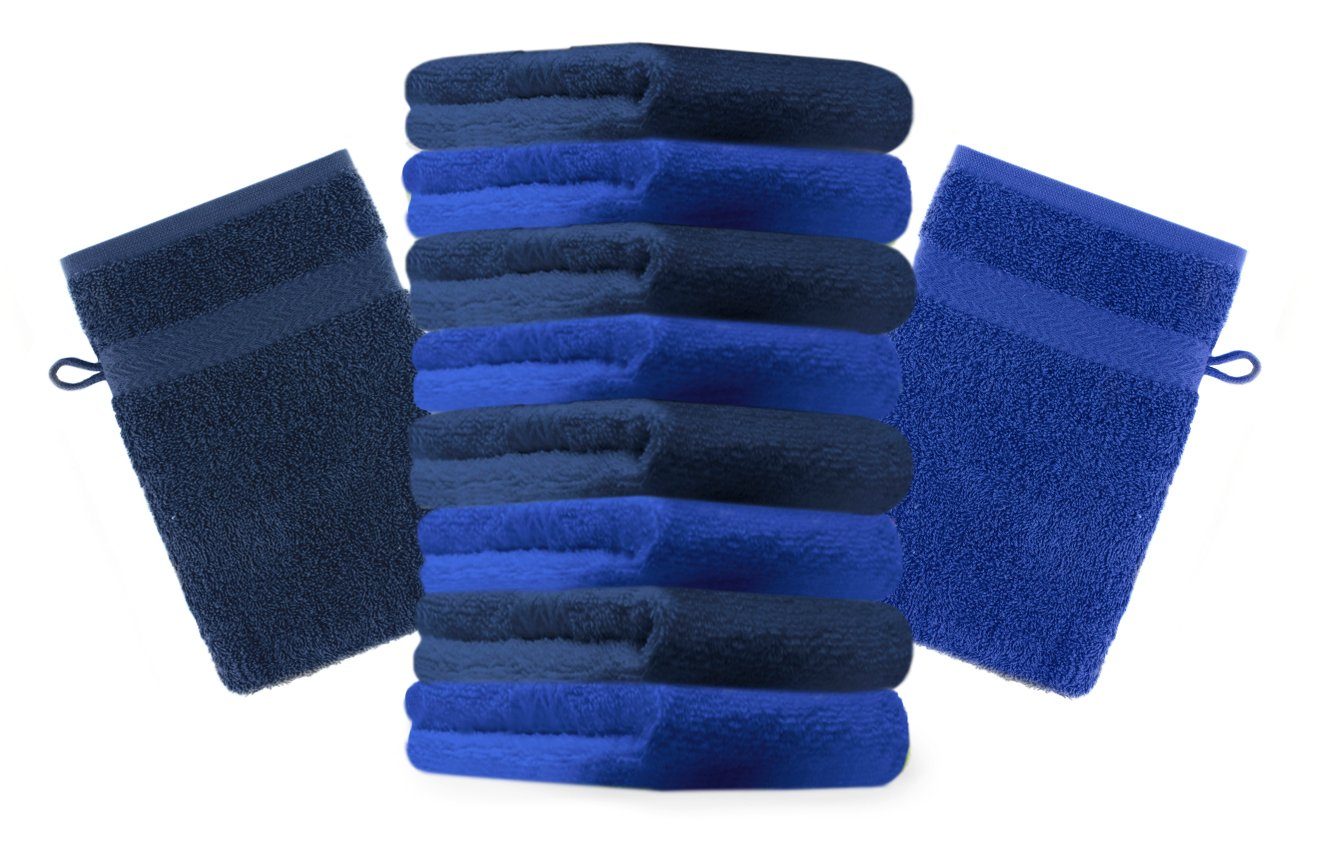 Betz Waschhandschuh 10 Stück Waschhandschuhe Premium 100% Baumwolle Waschlappen Set 16x21 cm Farbe dunkelblau und Royalblau