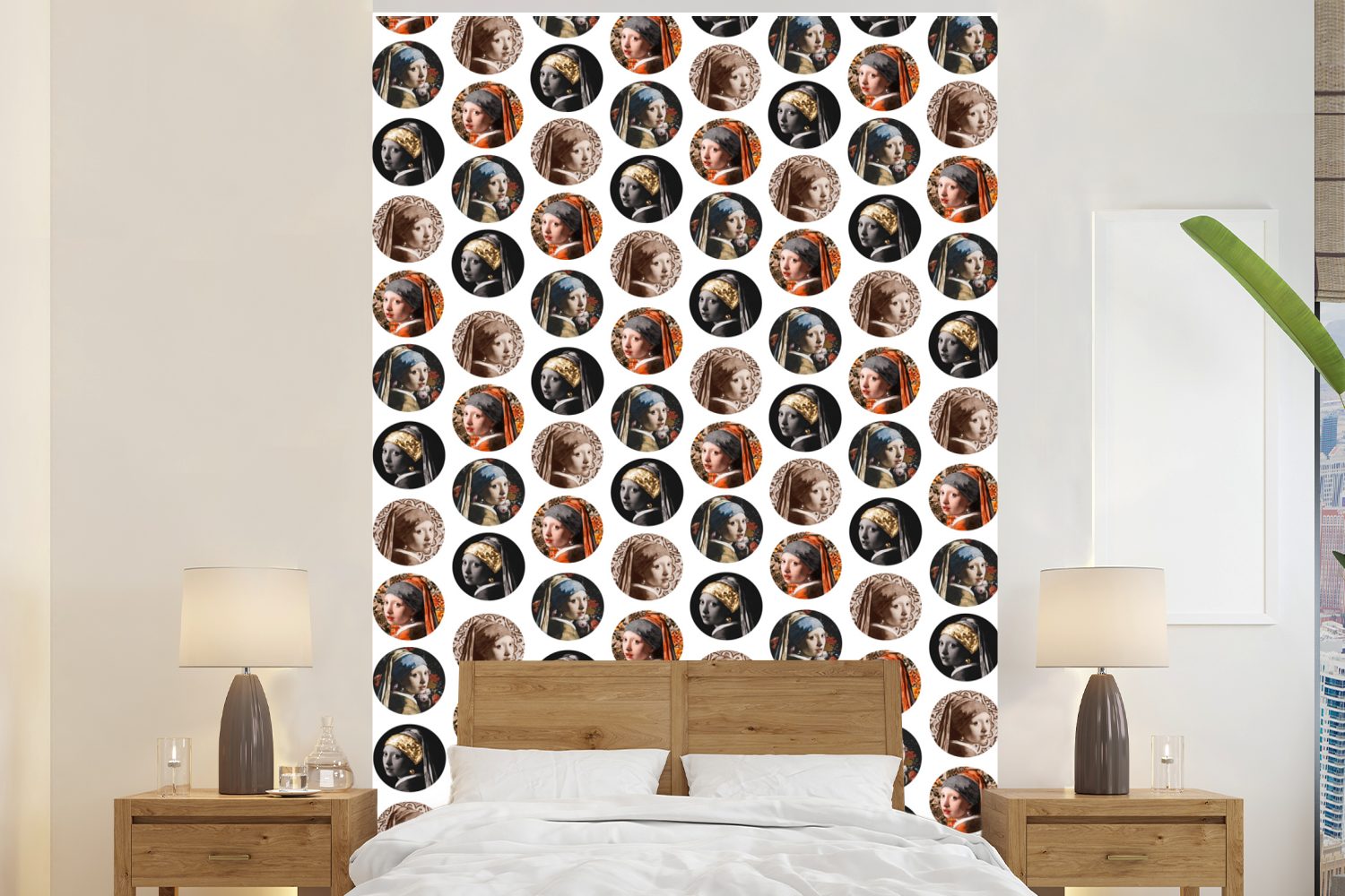 MuchoWow Fototapete Mädchen mit Perlenohrring - Farben - Muster, Matt, bedruckt, (3 St), Montagefertig Vinyl Tapete für Wohnzimmer, Wandtapete