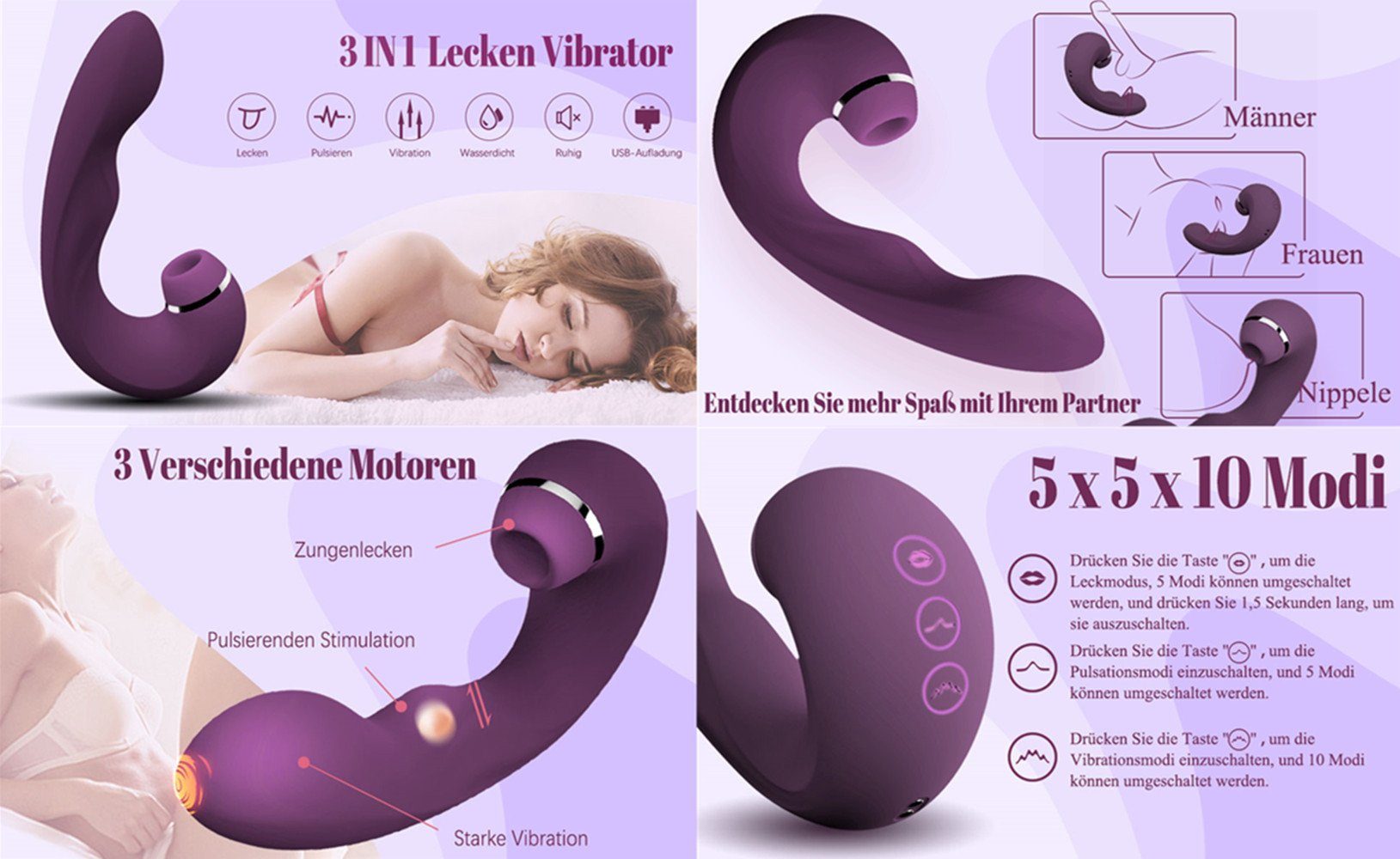 Klitoris G-punkt,Sexspielzeug Vibrator mit Frauen, Pulsation-Vibrationsmodi Zungenlecken für Sie 5-10 und Analvibrator für Saugen autolock pink Vibratoren