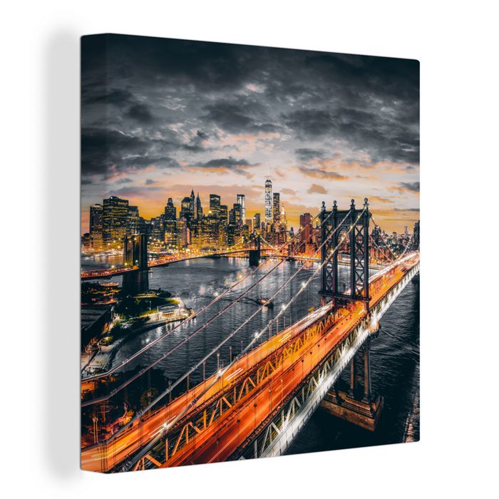 OneMillionCanvasses® Leinwandbild New York - Orange - Brücke (1 St) Leinwand Bilder für Wohnzimmer Schlafzimmer