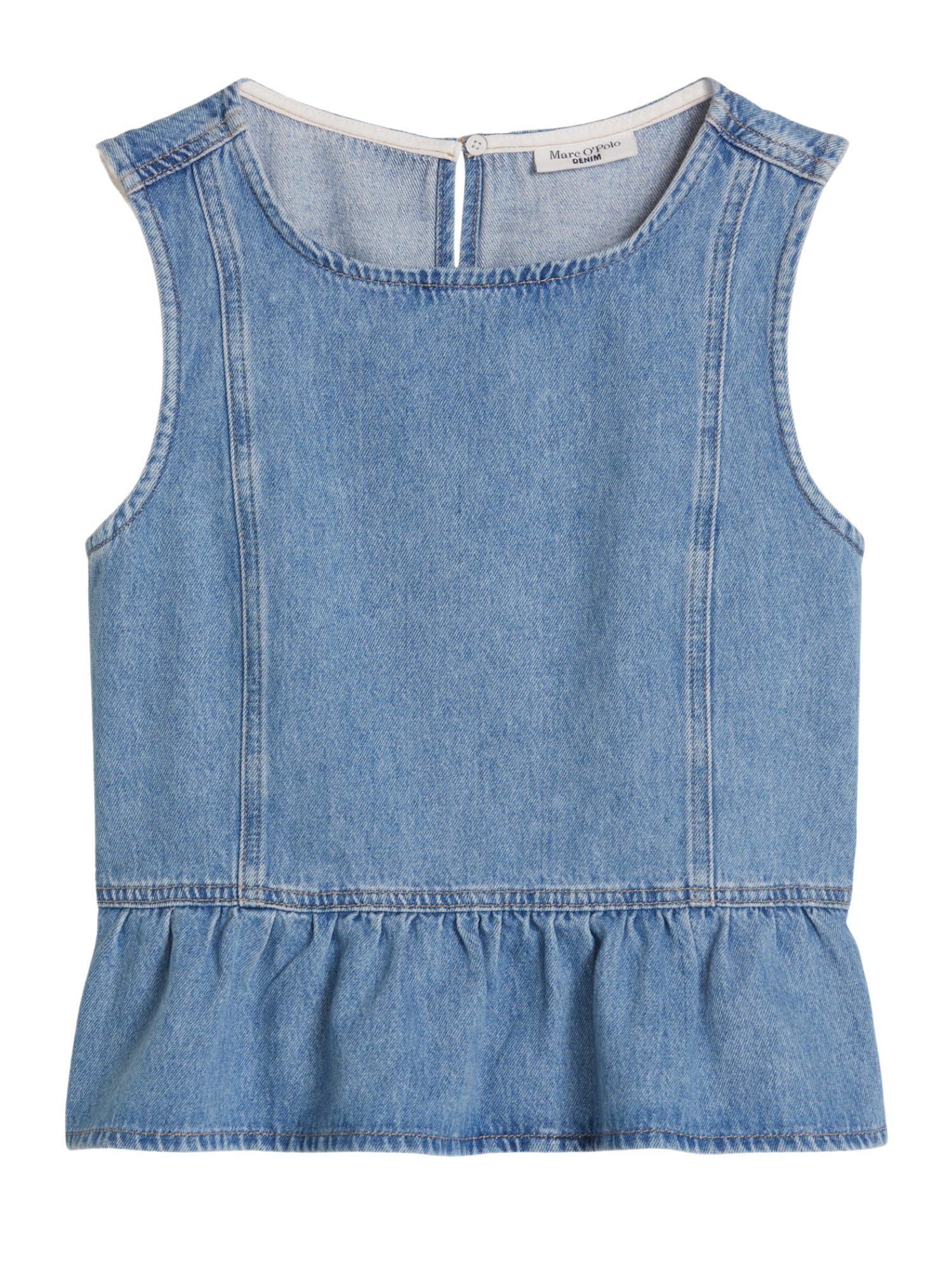 Marc O'Polo DENIM Blusenshirt blau,Casual,Baumwolle,Unifarben,Rundhals,Ärmellos,Regular Fit