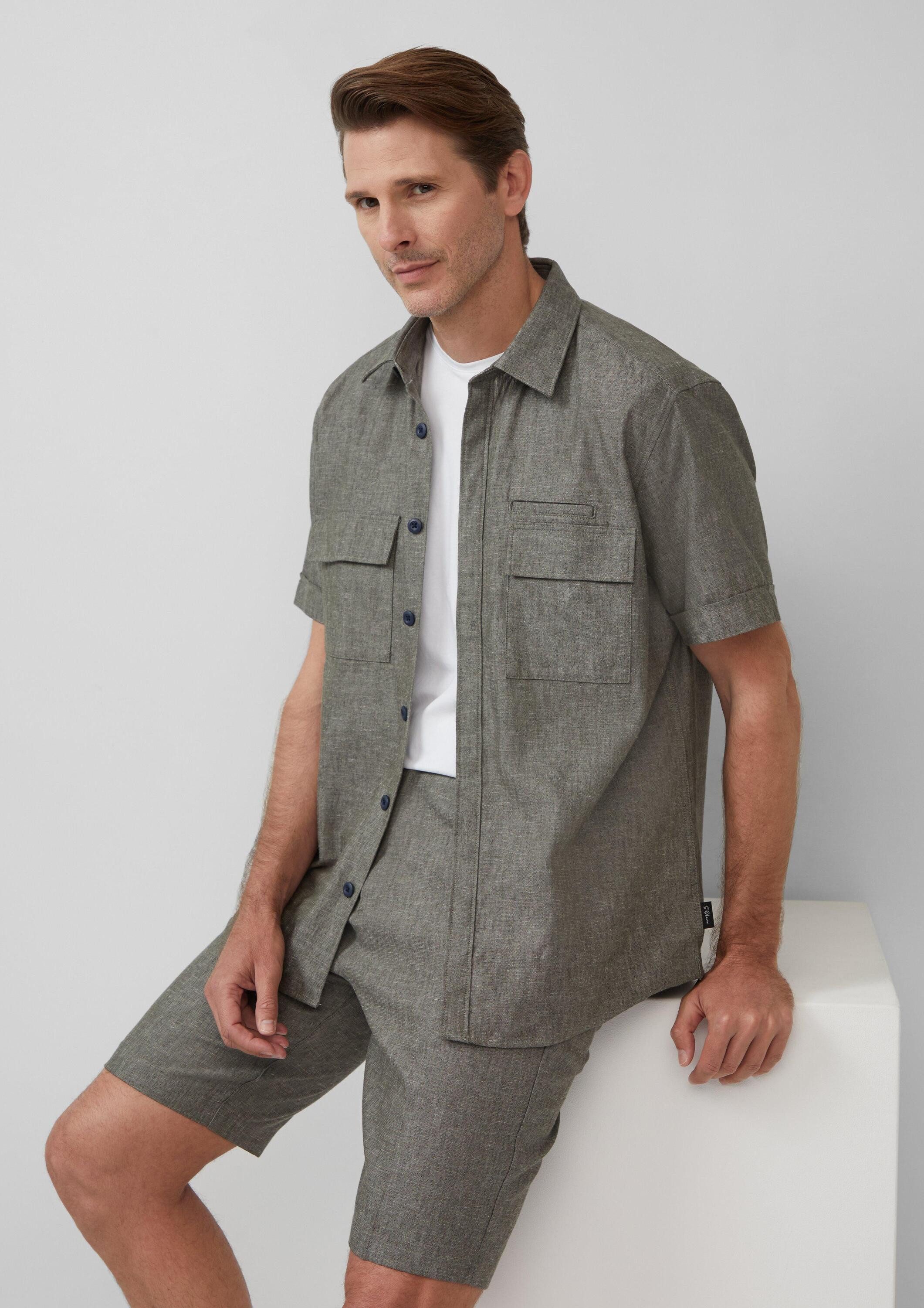 S.Oliver Herren Leinen Hemd Kurzarm – Regelmäßige Passform, Button-Down-Kragen, Klassischer Style
