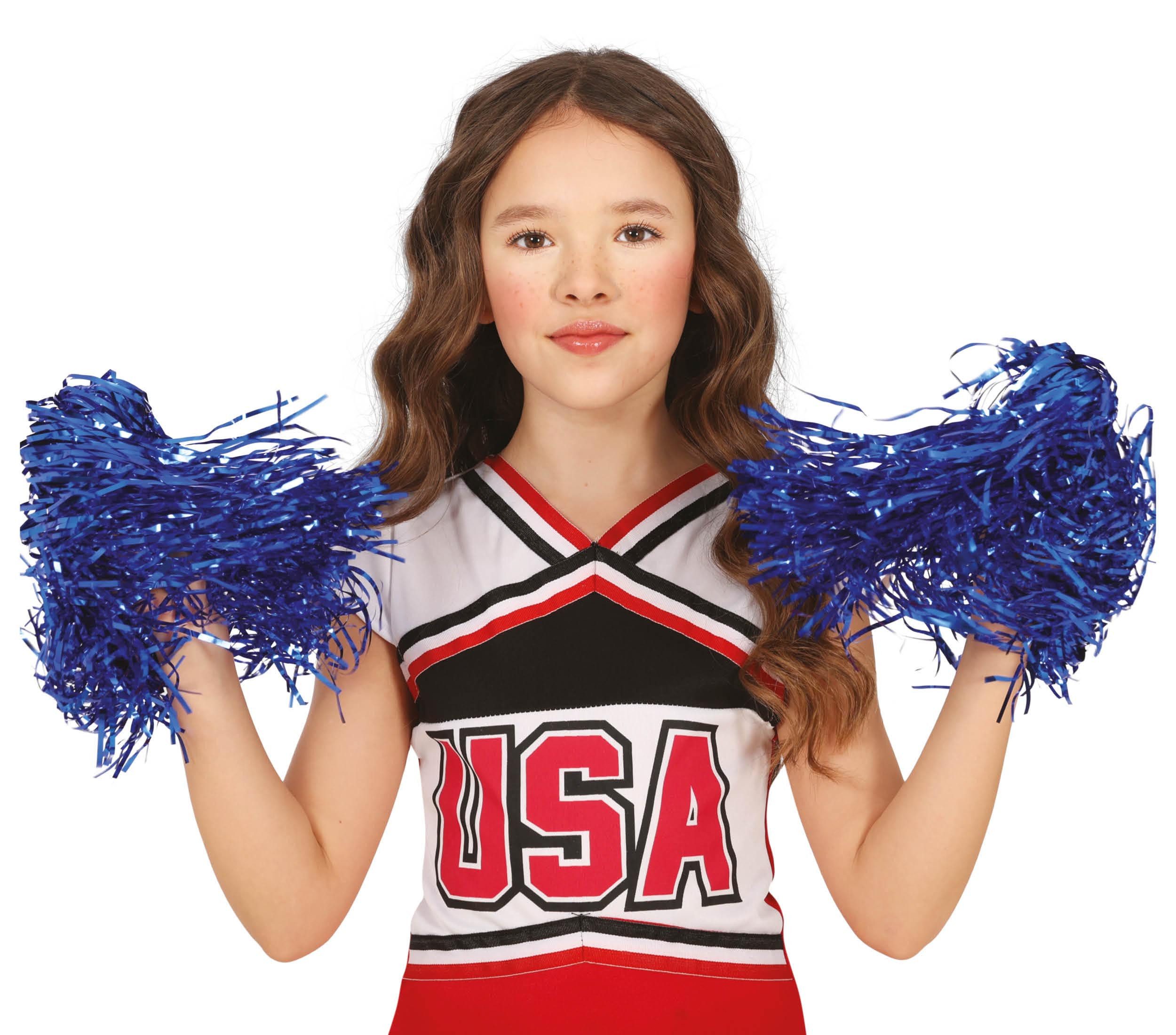 Fiestas Guirca Kostüm, Sportliche Cheerleader Pom Poms Blau Glitzernd Karneval Accessoires Pa