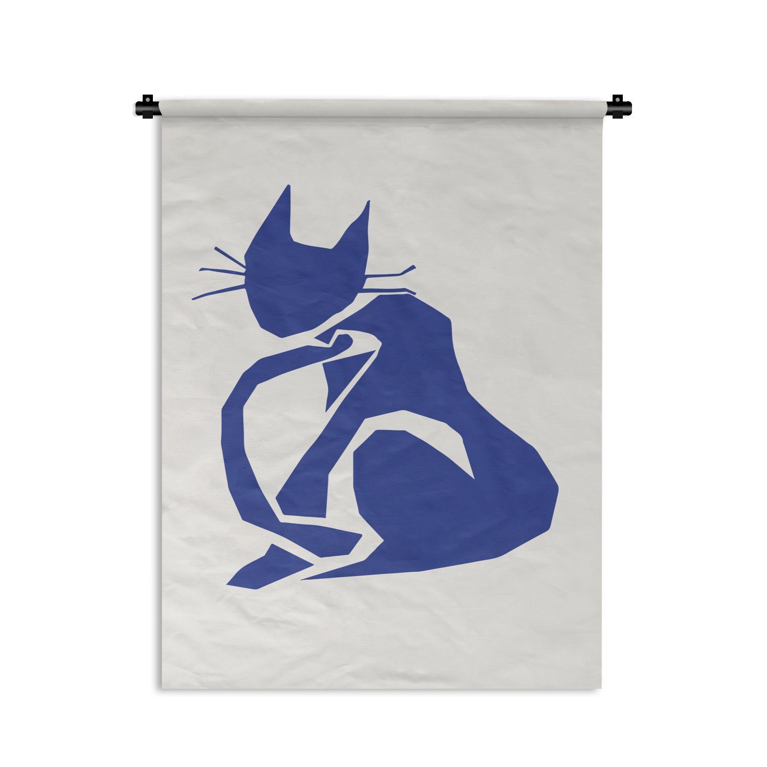MuchoWow Wanddekoobjekt Katze - Haustiere - Blau - Matisse, Deko für an der Wand, Wohnzimmer, Tapisserie, Schlafzimmer