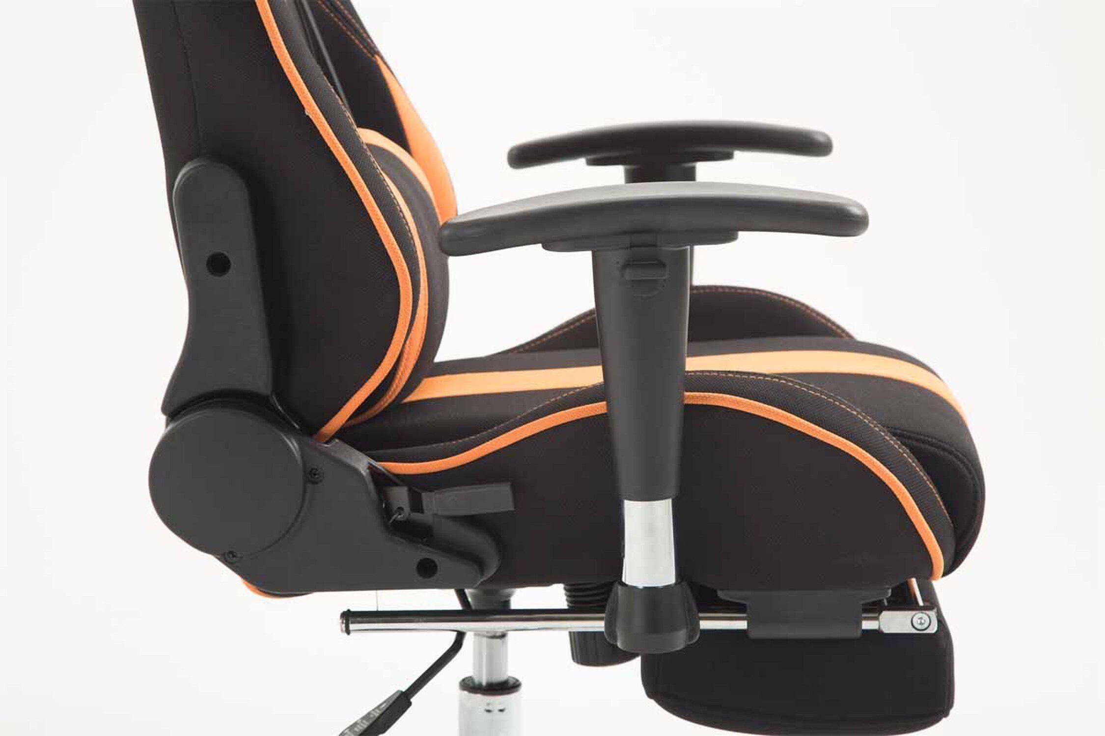 TPFLiving Gaming-Stuhl Limitless mit bequemer Metall und Racingstuhl, höhenverstellbar Rückenlehne Chefsessel), Sitzfläche: chrom Stoff - schwarz/orange drehbar Drehstuhl, Gamingstuhl, - (Schreibtischstuhl, Gestell: 360°