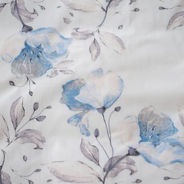 Bettwäsche Baumwolle, Traumschloss, Renforcé, 2 teilig, Blumenwiese, blau, weißer Hintergrund