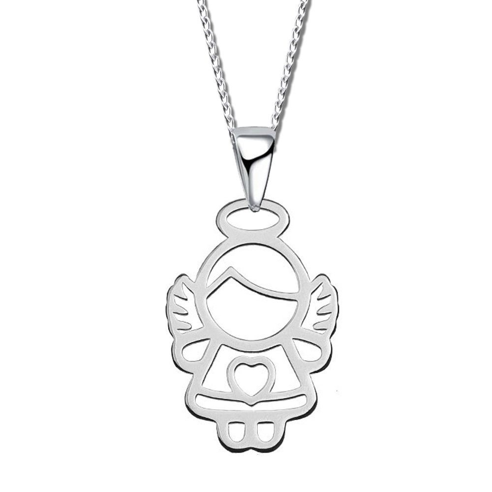 Limana Schmuckset Kinder Mädchen Set 925 Silber Engel Kreuz Halskette mit Ohrringe, Engelkette Kette mit Ohrstecker rosa Zirkonia Kinderschmuck