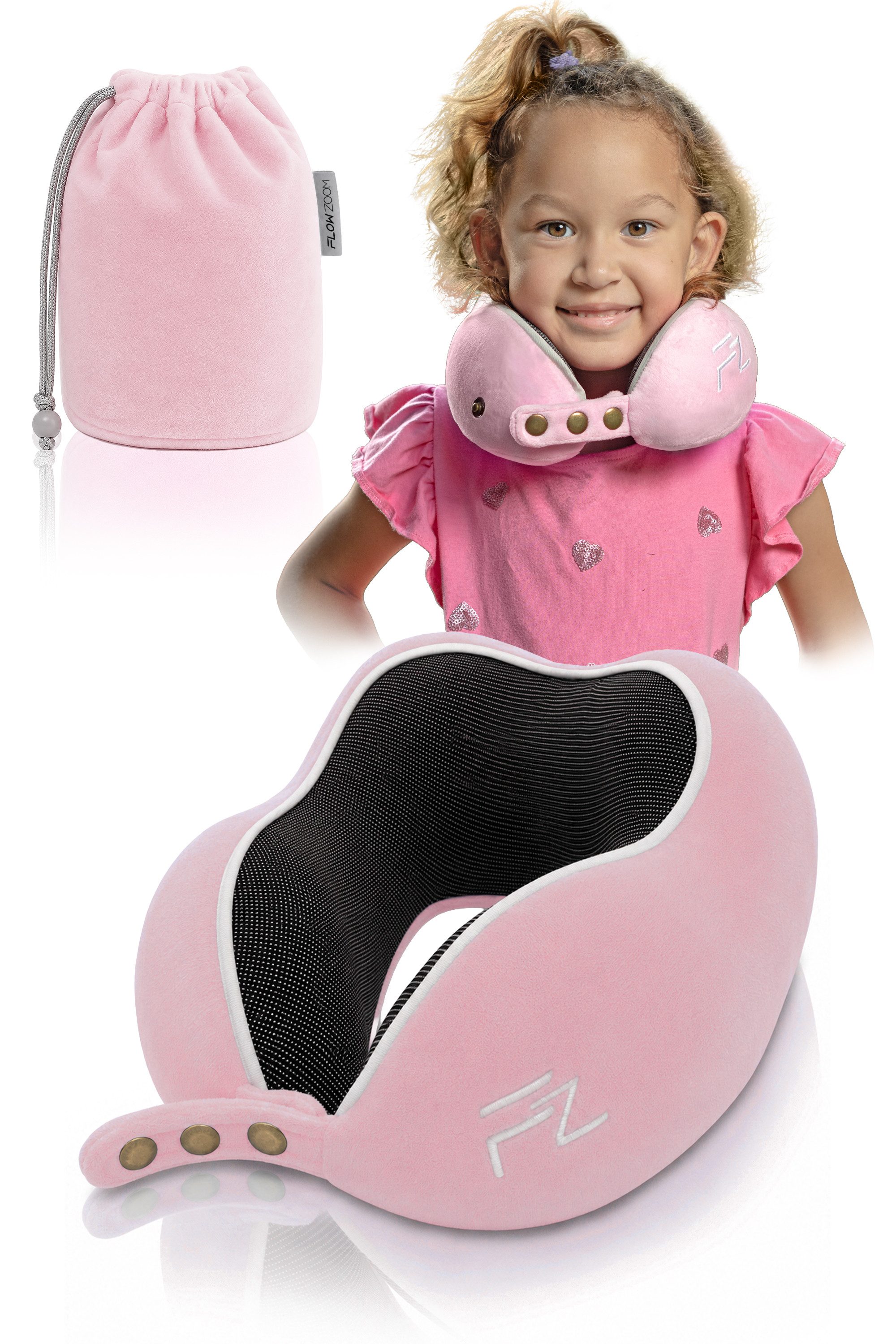 FLOWZOOM Nackenhörnchen COMFY KIDS Nackenkissen Kinder – Reisekissen Memory-Schaum, Kinder-Reisekissen Memory-Foam - Nackenhörnchen Kinder