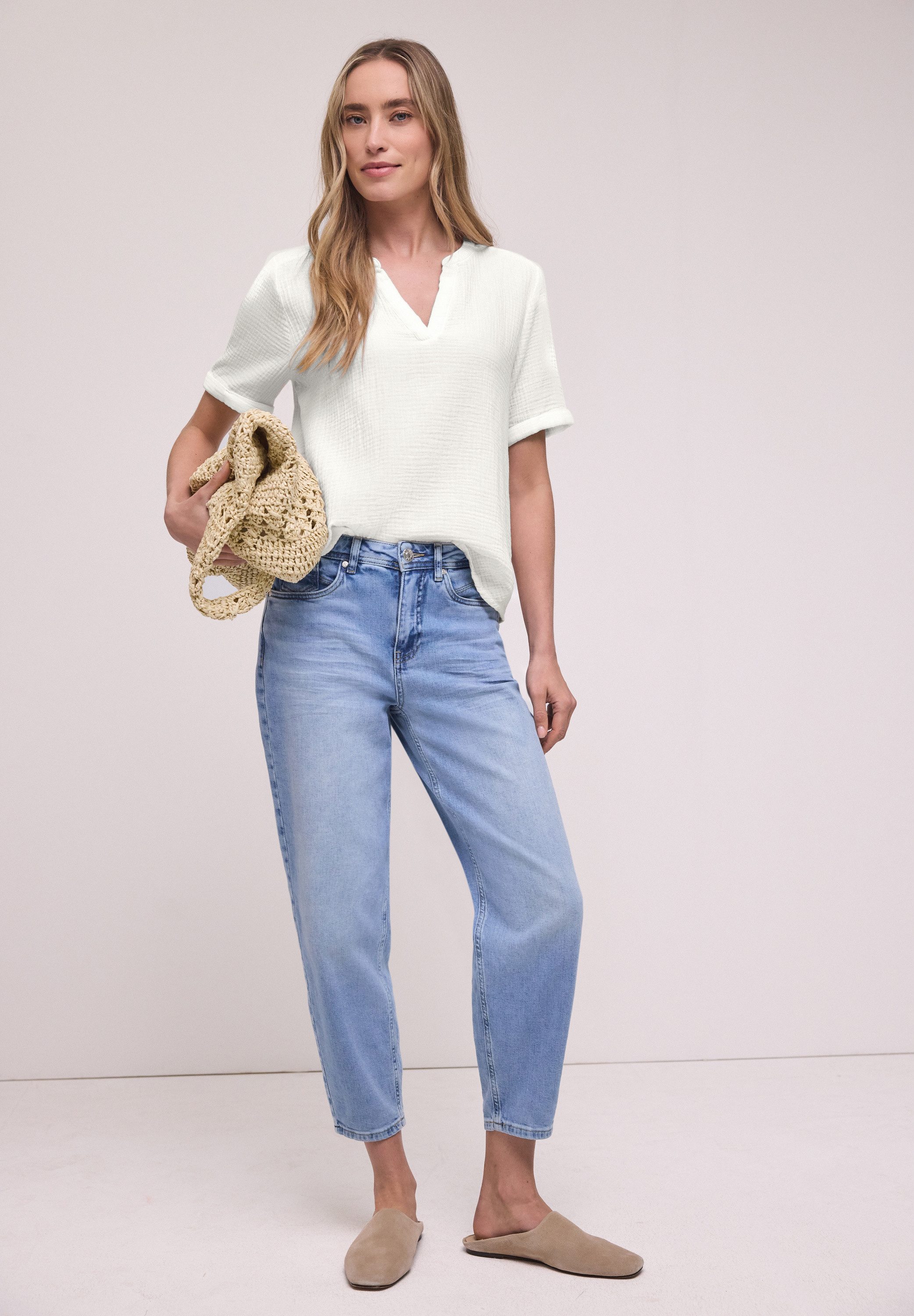 STREET ONE Kurzarmbluse aus reiner Baumwolle