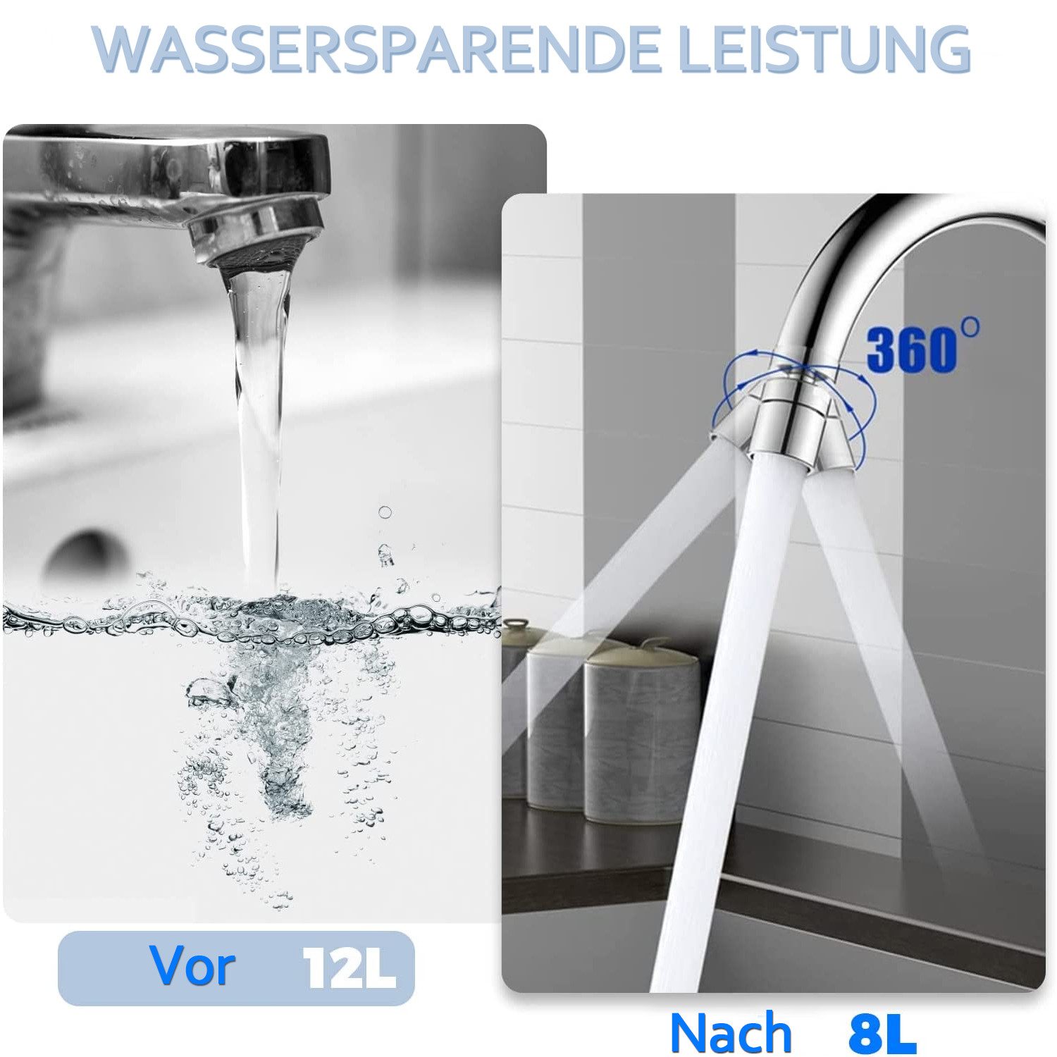 TUWENA Waschtischarmatur 360-Grad Wasserhahn Aufsatz Schwenkbar in Chrom mit Zwei Strahlarten