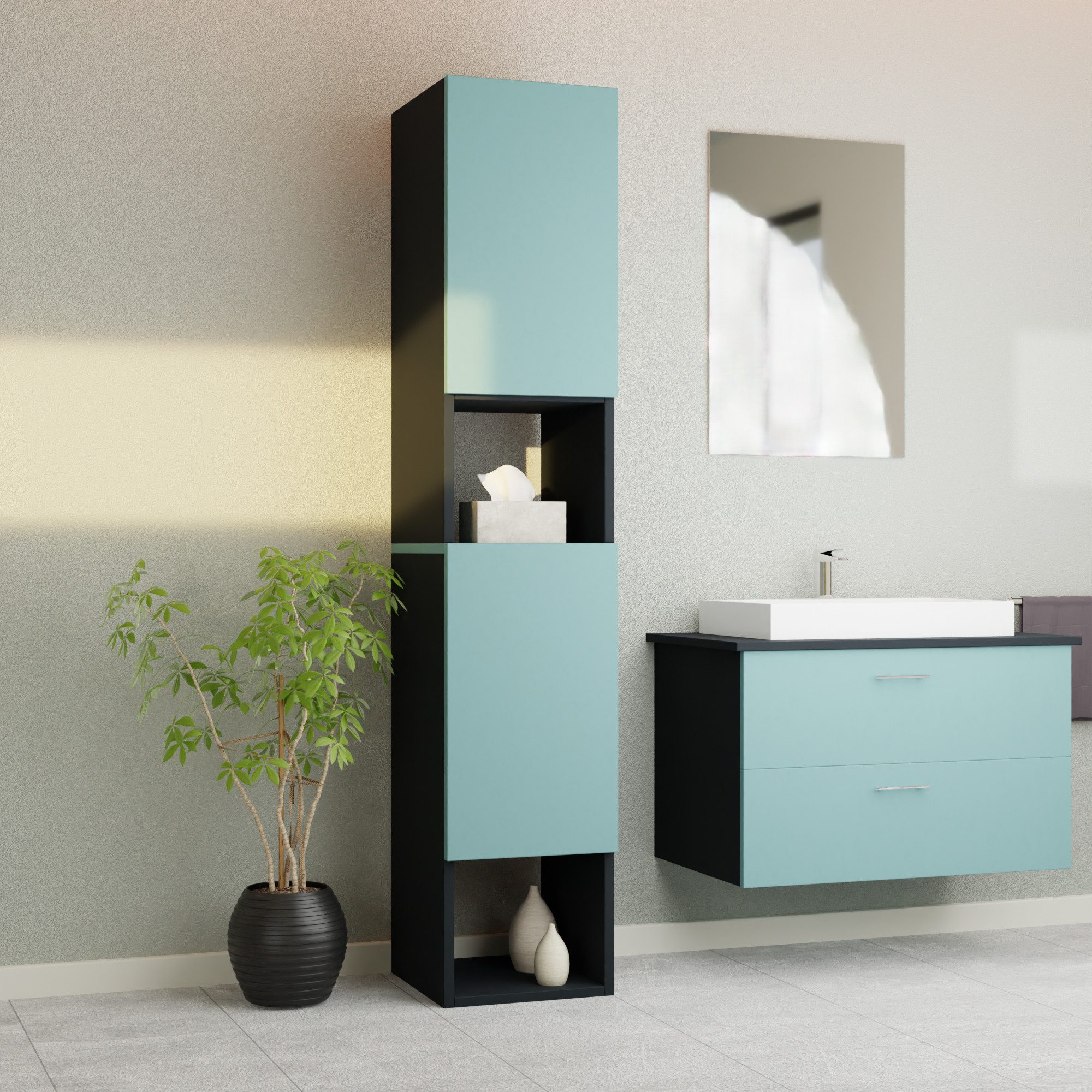 Badezimmer-Set Badezimmerschrank GLC2, hängend, stehend, Grün