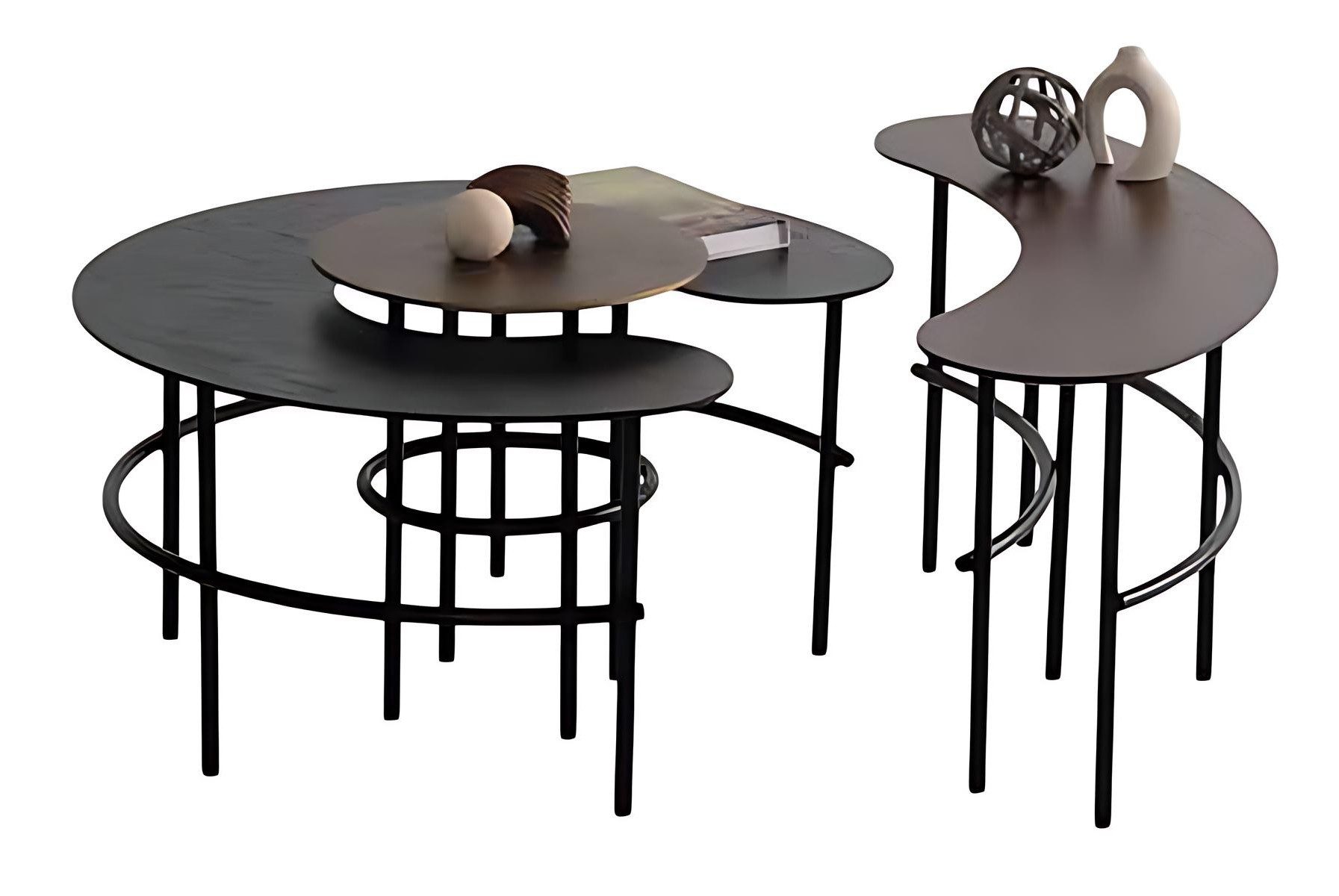 Xlmoebel Satztisch Tischset in Schwarz aus Holz mit nierenförmigen Tischplatten, Made in Europa