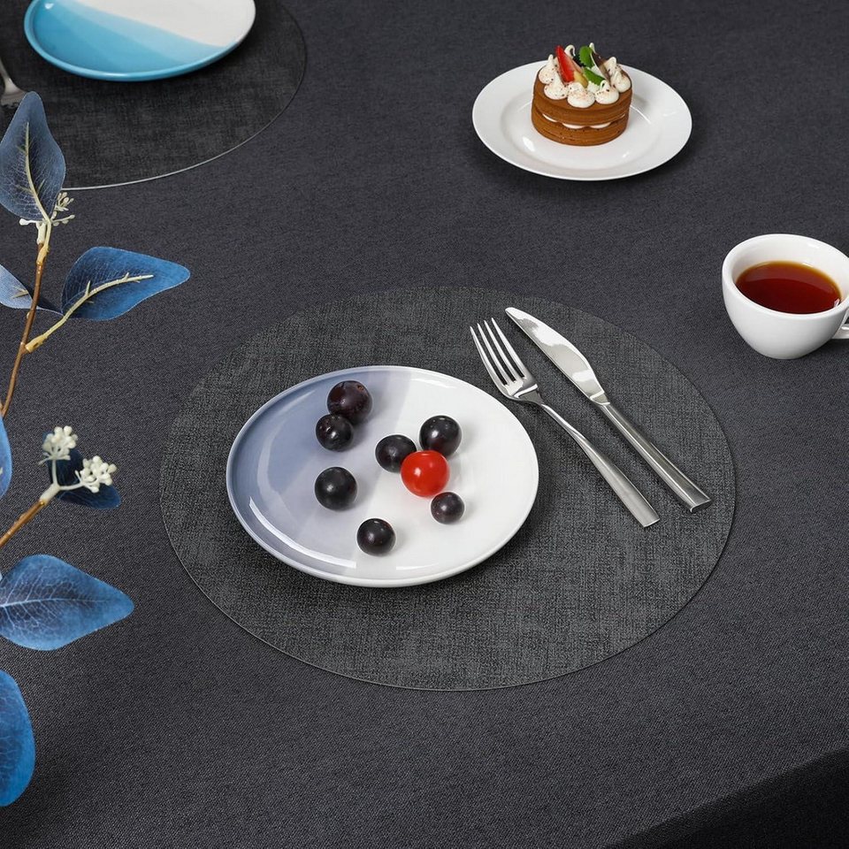 LuxusKollektion Platzset Tischsets Abwaschbar Kunstleder Kunstleder Rund 36cm 4er Set Grau 4er