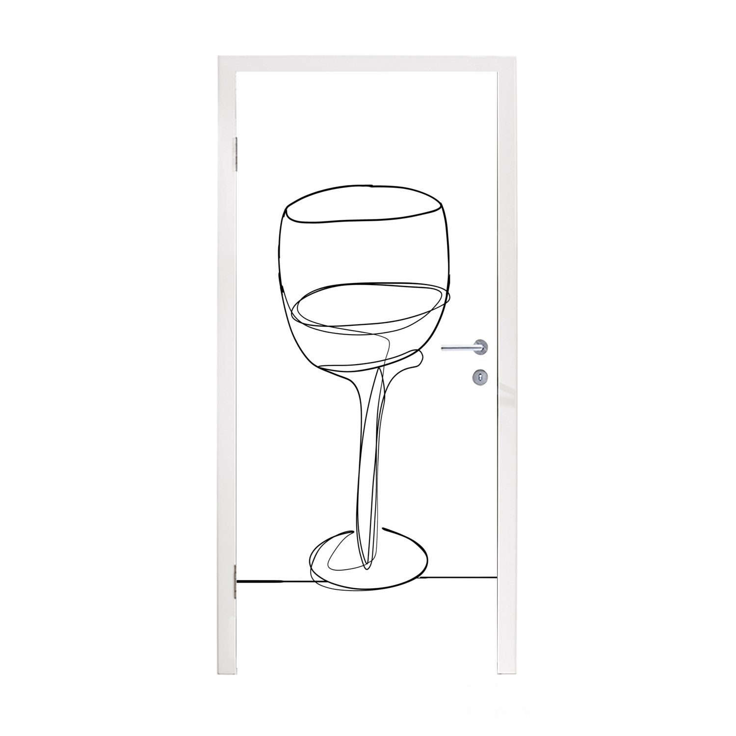 MuchoWow Türtapete Einzeilige Illustration eines Weinglases, Matt, bedruckt, (1 St), Fototapete für Tür, Türaufkleber, 75x205 cm