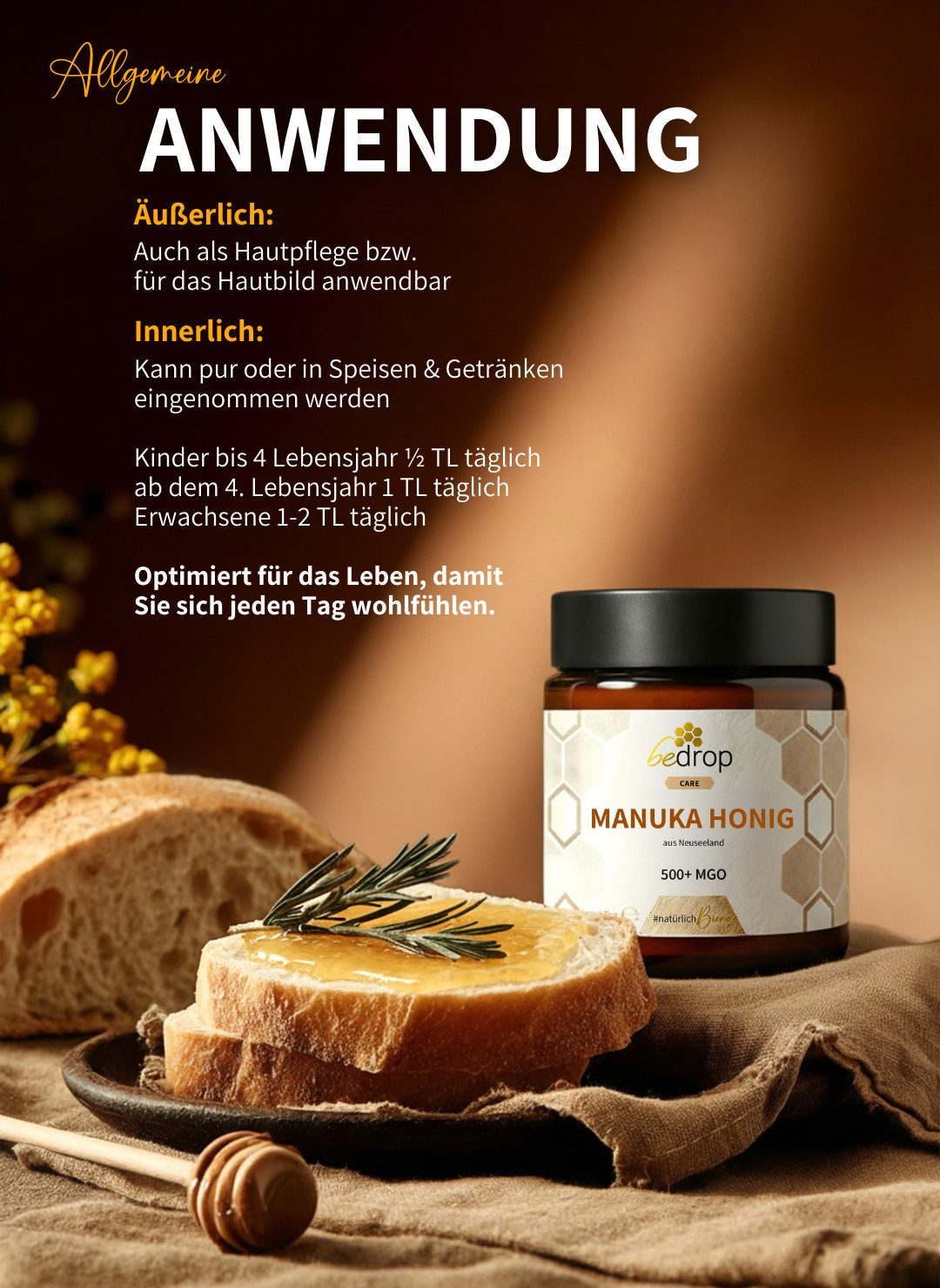 bedrop Honig Manuka Honig I XXL Glas mit MGO +500 aus Neuseeland, 1 x 140 g, (Packung, Original 100% natürlich - Echter Manuka Honig mit MGO Gehalt +500), MGO Gehalt über +500
