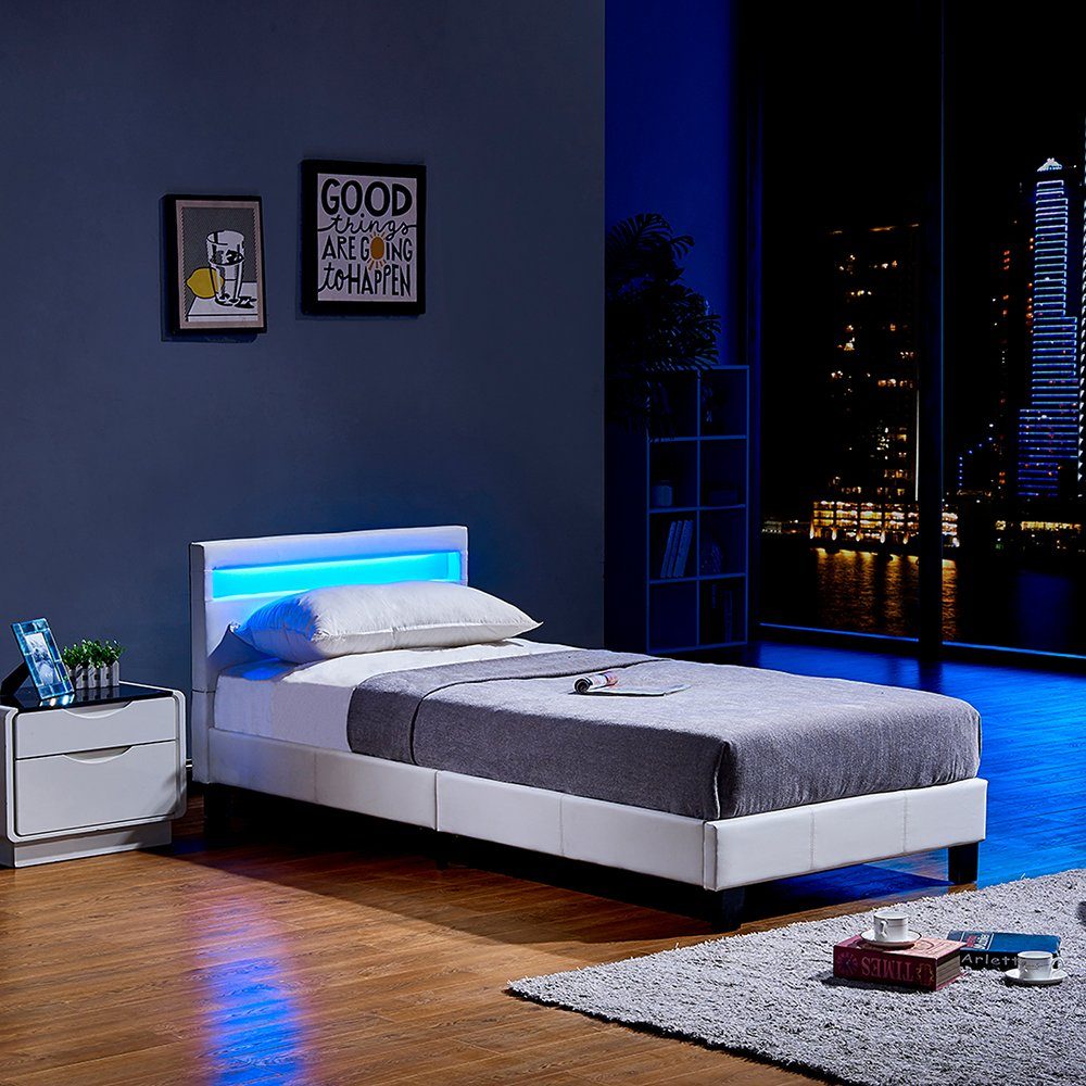 HOME DELUXE Bett LED Bett ASTRO (Set, 2-tlg., Bett und Lattenrost), extra großes gepolstertes Kopfteil,Варианты mit oder ohne Matratze