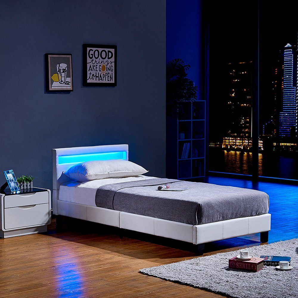 HOME DELUXE Bett LED Bett ASTRO (Set, 2-tlg., Bett und Lattenrost), extra großes gepolstertes Kopfteil,Variante mit oder ohne Matratze