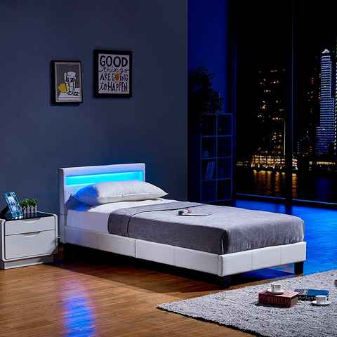 HOME DELUXE Bett LED Bett ASTRO (Set, 2-tlg., Bett und Lattenrost), extra großes gepolstertes Kopfteil,Variante mit oder ohne Matratze