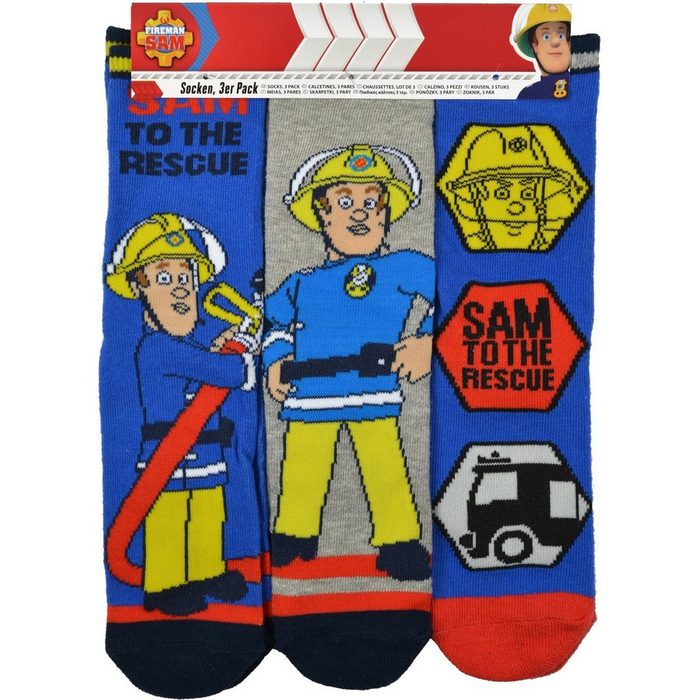 United Labels® Socken Feuerwehrmann Sam Socken für Jungen Kinder Sneaker Kindersocken Söckchen Mehrfarbig Bunt (3er Pack)