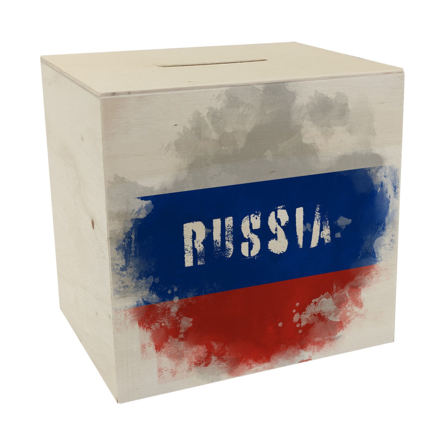 speecheese Spardose Spardose aus Holz mit Russland Flagge im Used Look Sparschwein für
