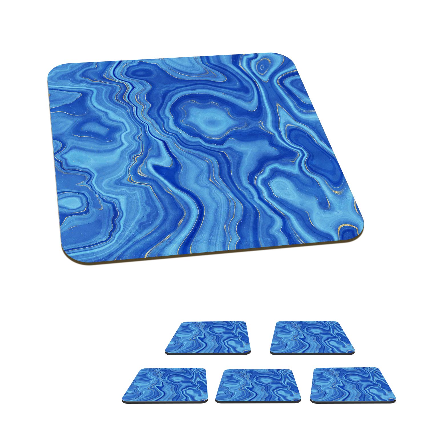 MuchoWow Glasuntersetzer Marmor - Blau - Muster, Zubehör für Gläser, 6-tlg., Glasuntersetzer, Tischuntersetzer, Korkuntersetzer, Untersetzer, Tasse
