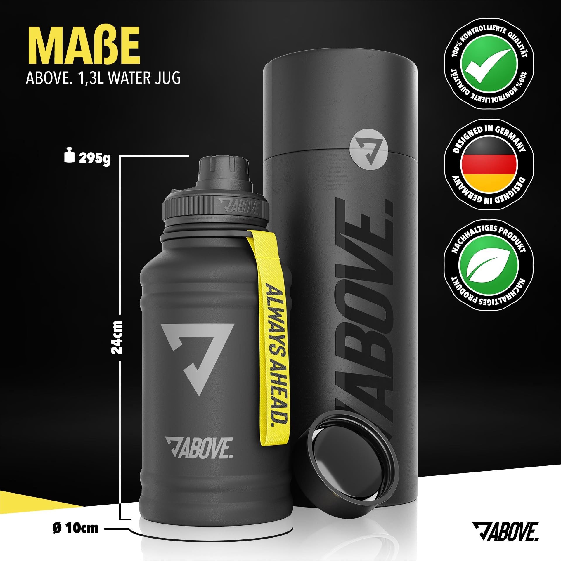 ABOVE. Trinkflasche Edelstahl 1.3L – BPA-frei, Auslaufsicher & Robust, mit Extra Trinkverschluss für Sport, Fitness & Outdoor