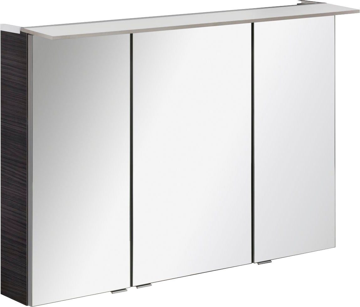 FACKELMANN Spiegelschrank Badmöbel - mit 100 PE Dark-Oak Türen, 3 100 Breite Unterboden cm, beleuchtetem