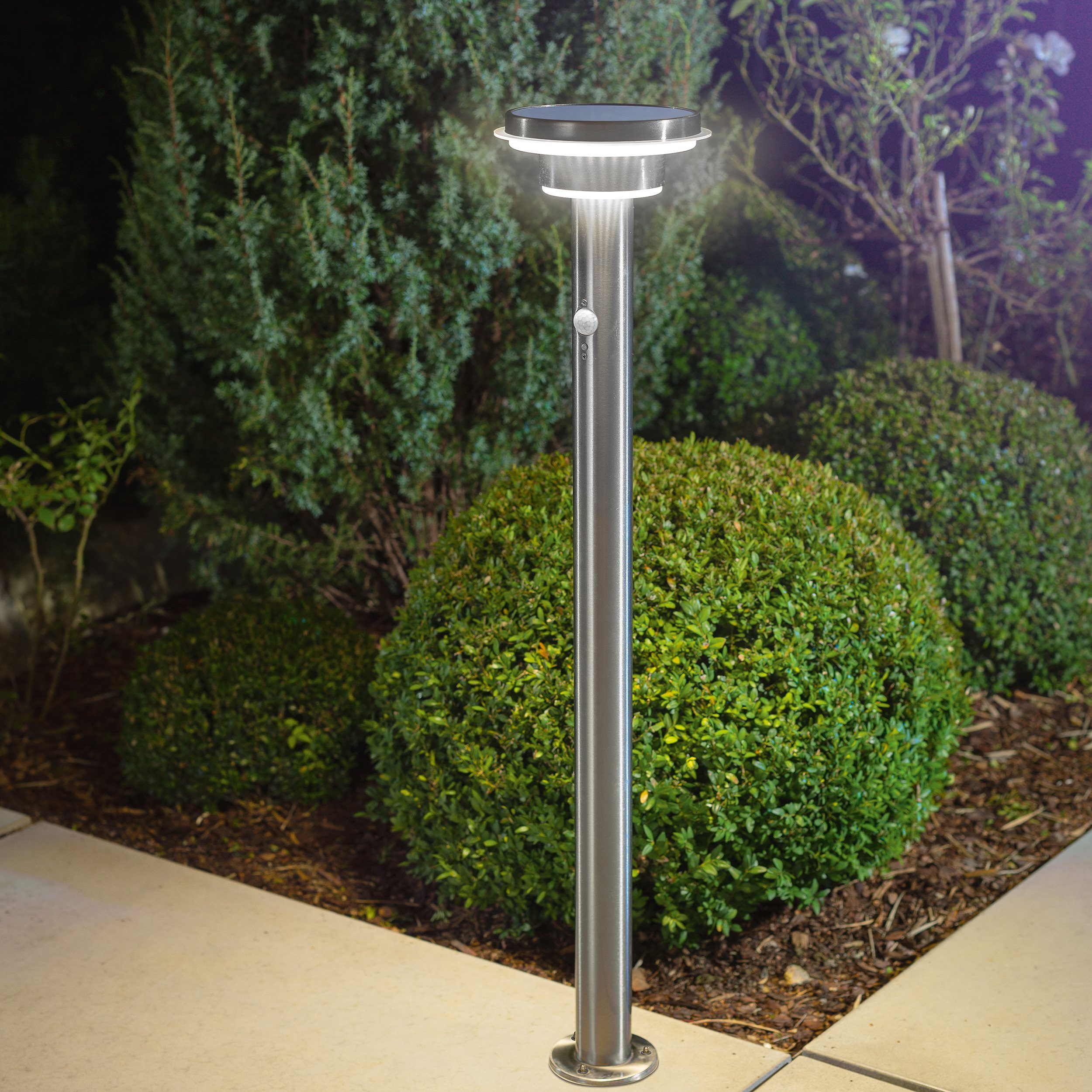 esotec LED Gartenleuchte Solar PIR Standleuchte Tini, H=85cm, 40 LEDs, Edelstahl, außen 102897
