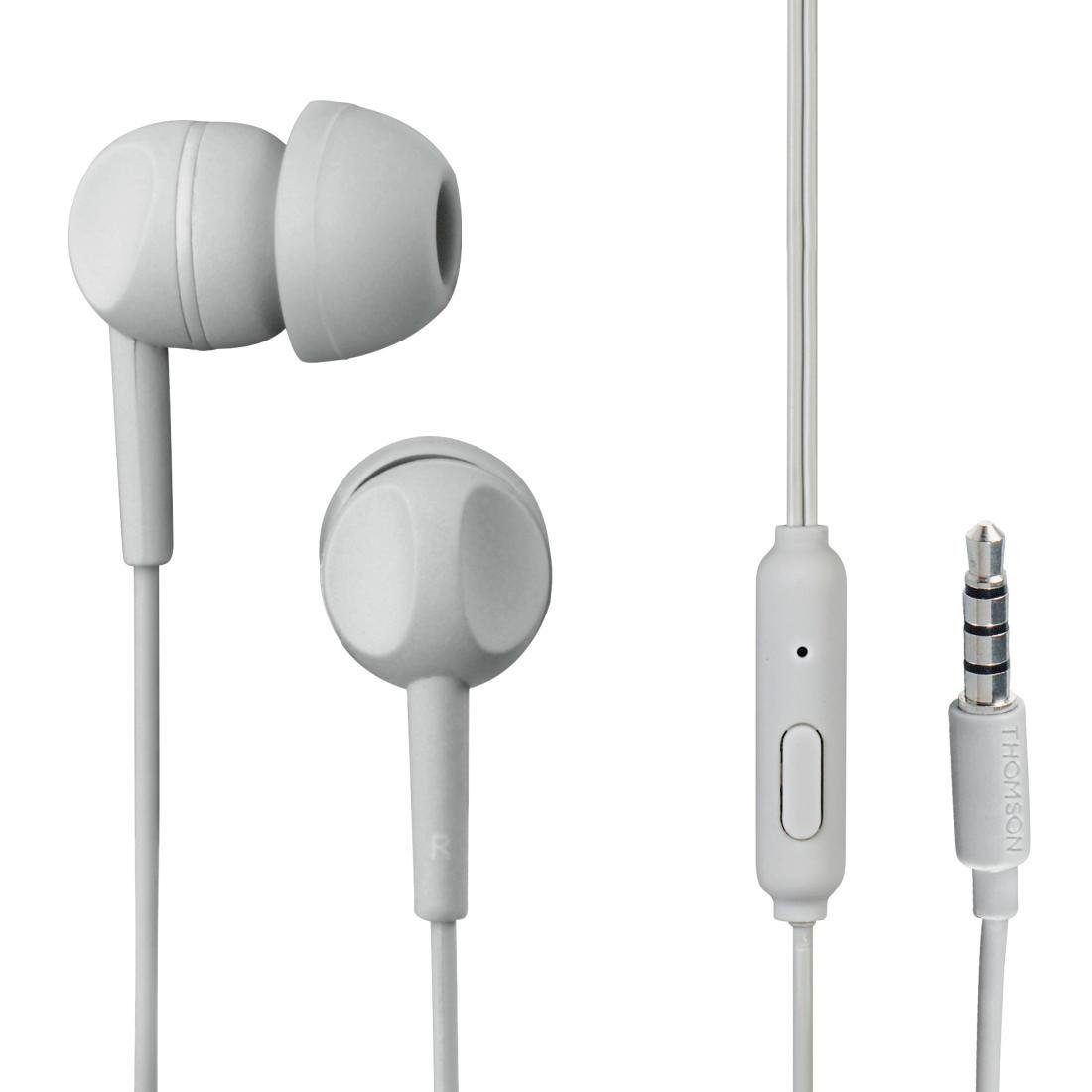 Thomson In Ear Kopfhörer mit Kabel und Geräuschunterdrückung, Mikrofon, Grau In-Ear-Kopfhörer (Geräuschisolierung, Headset, Telefonfunktion, Rufannahmetaste)