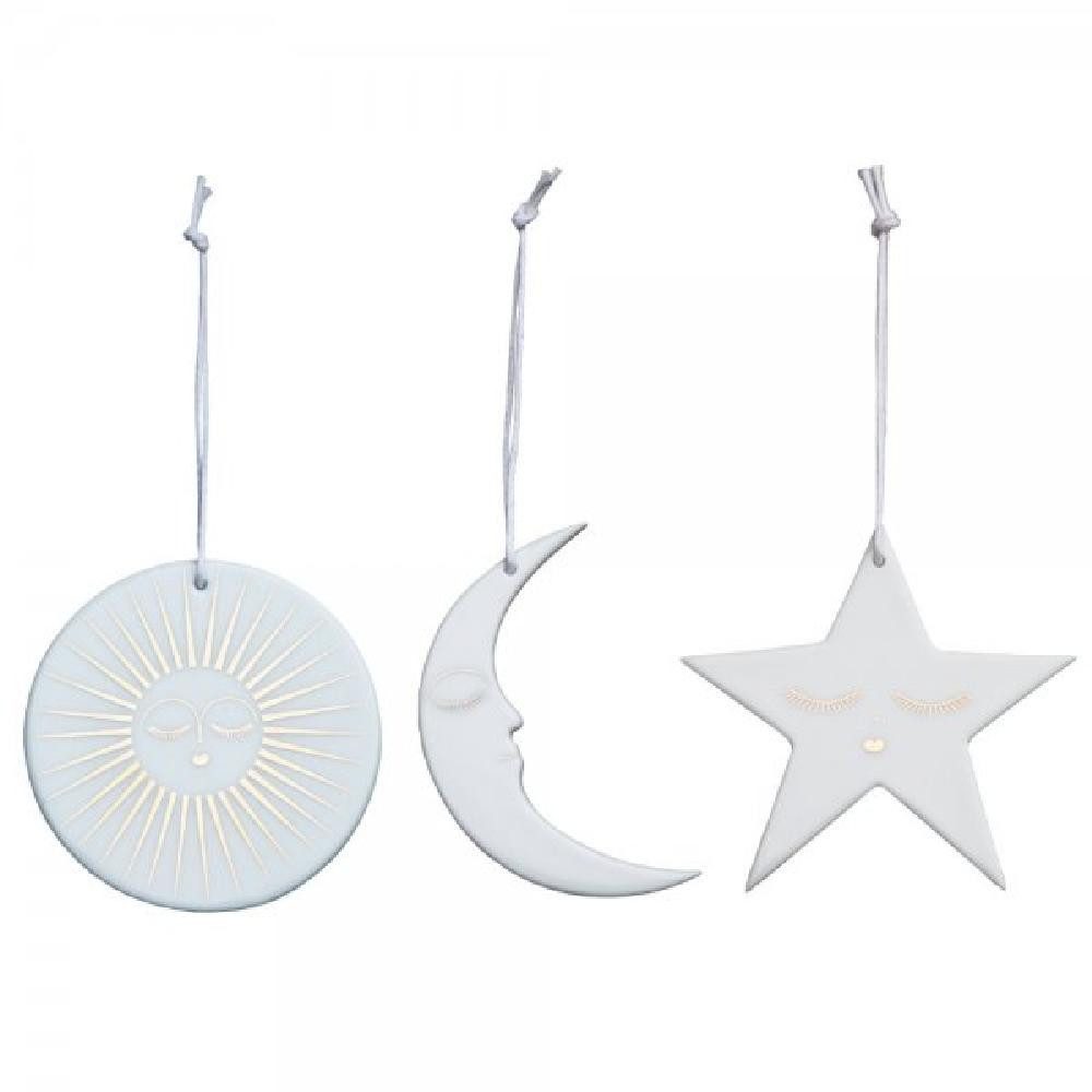 Räder Weihnachtsbaumkugel Design Hänger Set in Geschenkbox Sonne Mond Stern Weiß-Gold (3-teilig)