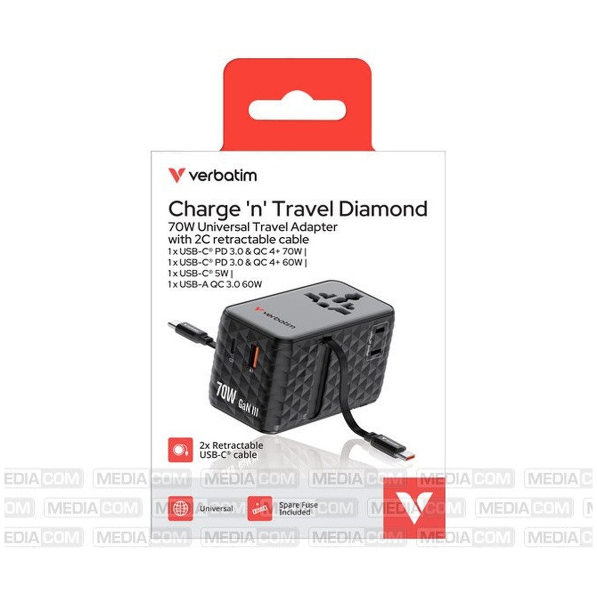 Verbatim Verbatim UTA Reiseadapter 70W USB-C/USB-A Schwarz Smartphone-Ladegerät