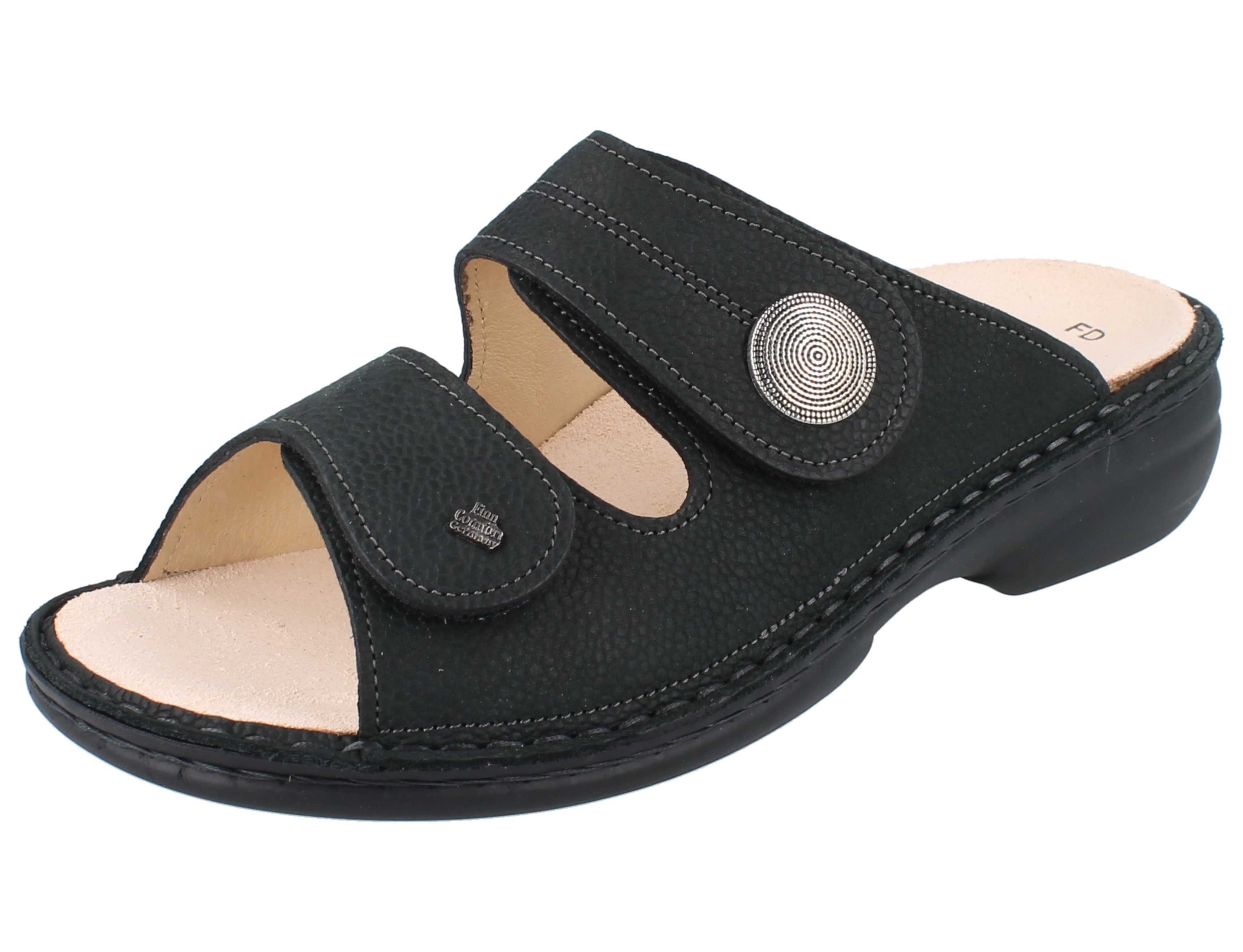 Finn Comfort FINN COMFORT Sansibar Damen Pantolette schwarz genarbtes Nubukleder - Pantolette Wechselfußbett