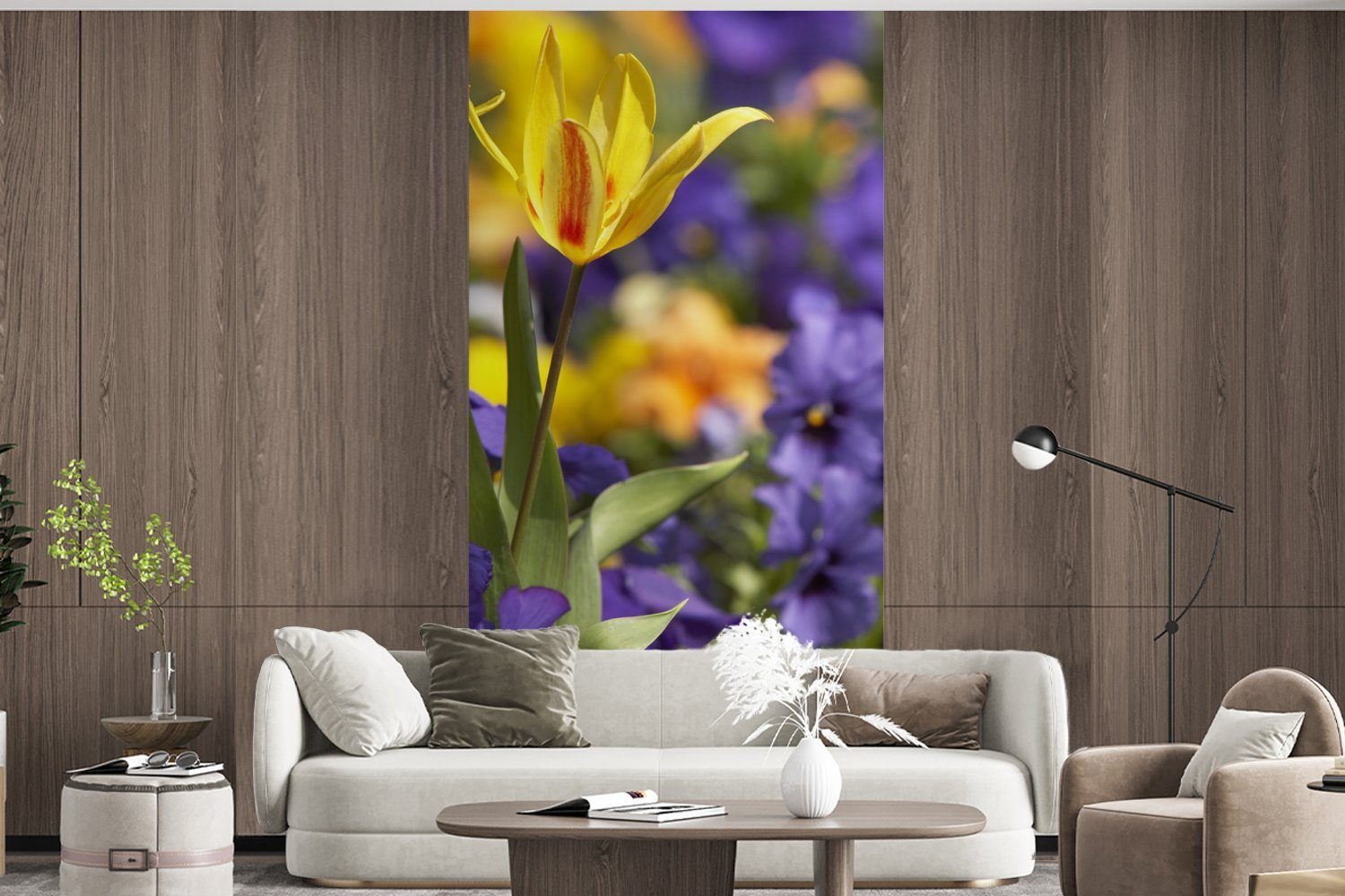 - bedruckt, Blumen Vliestapete Farben, Küche, (2 Fototapete für - St), Frühling Wohnzimmer Matt, Schlafzimmer MuchoWow Fototapete