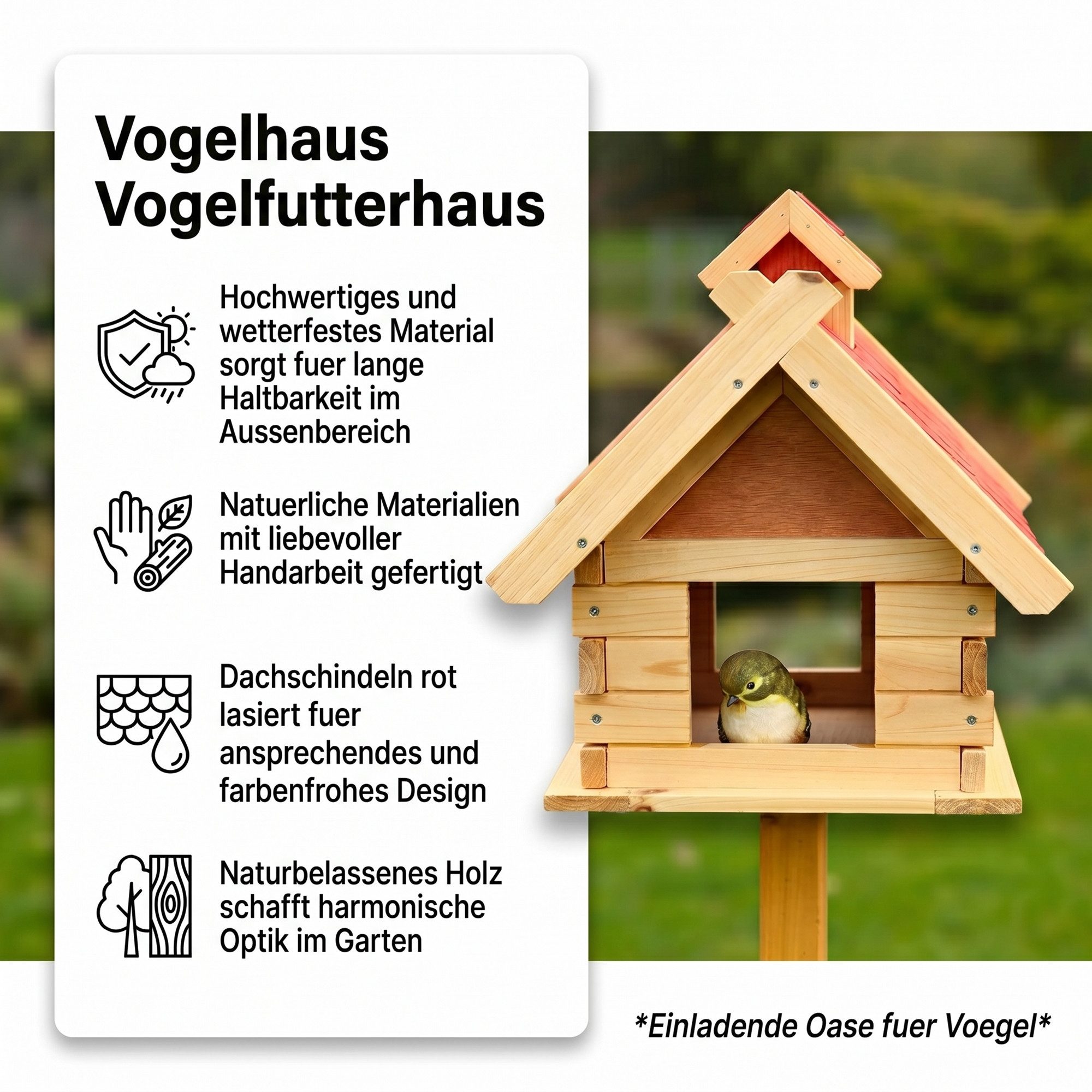 Mucola Vogelhaus Vogelhaus Vögelhäuschen Holz Vogelfutterhaus XXL Vogelvilla, Dachschindeln und Haus sind lasiert