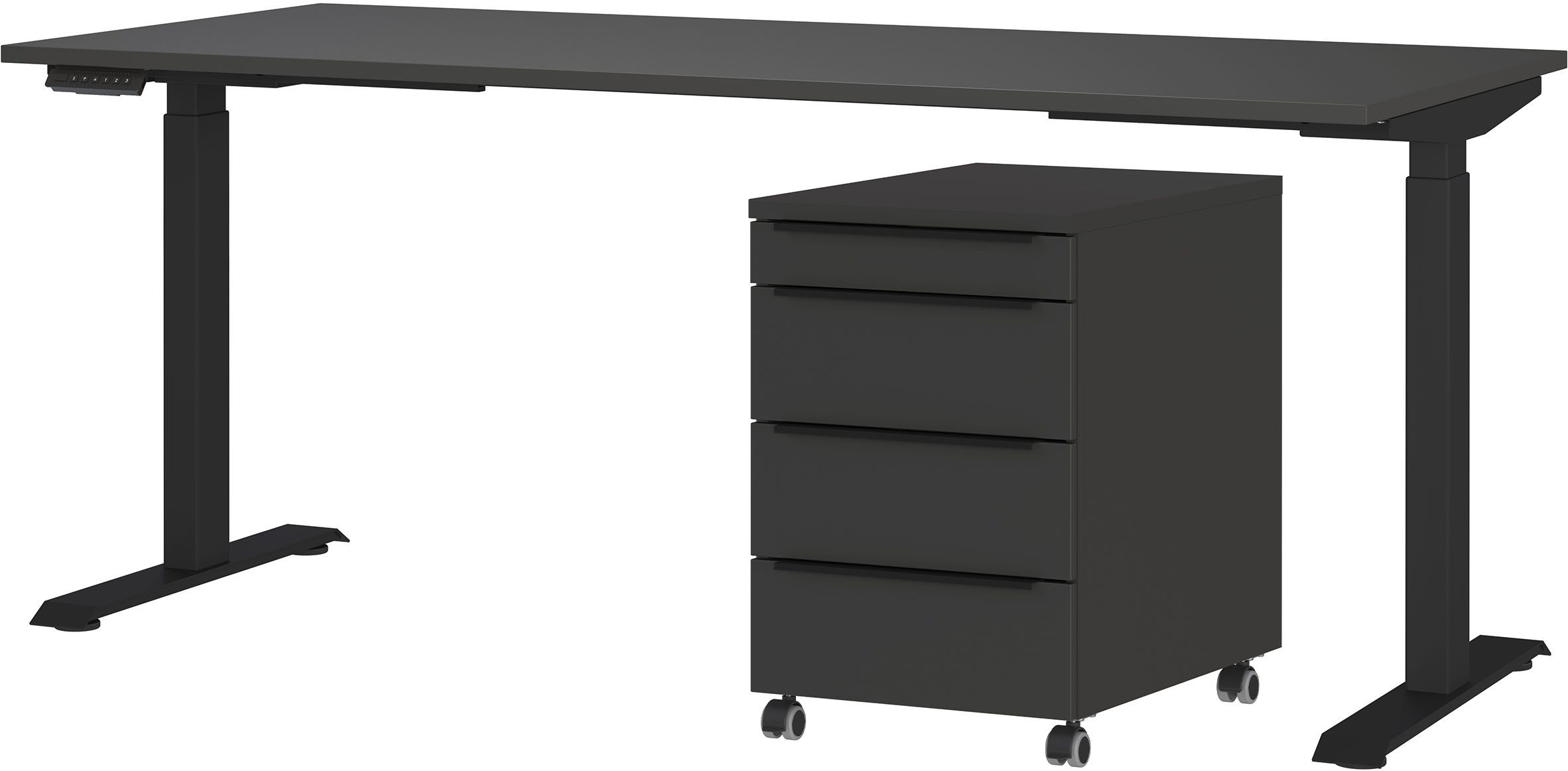 GERMANIA Büromöbel-Set Mailand, inkl. Schreibtisch (elektr. höhenverstellbar) & Rollcontainer, (2-tlg), Breitenvariante wählbar (140-180 cm), Made in Germany