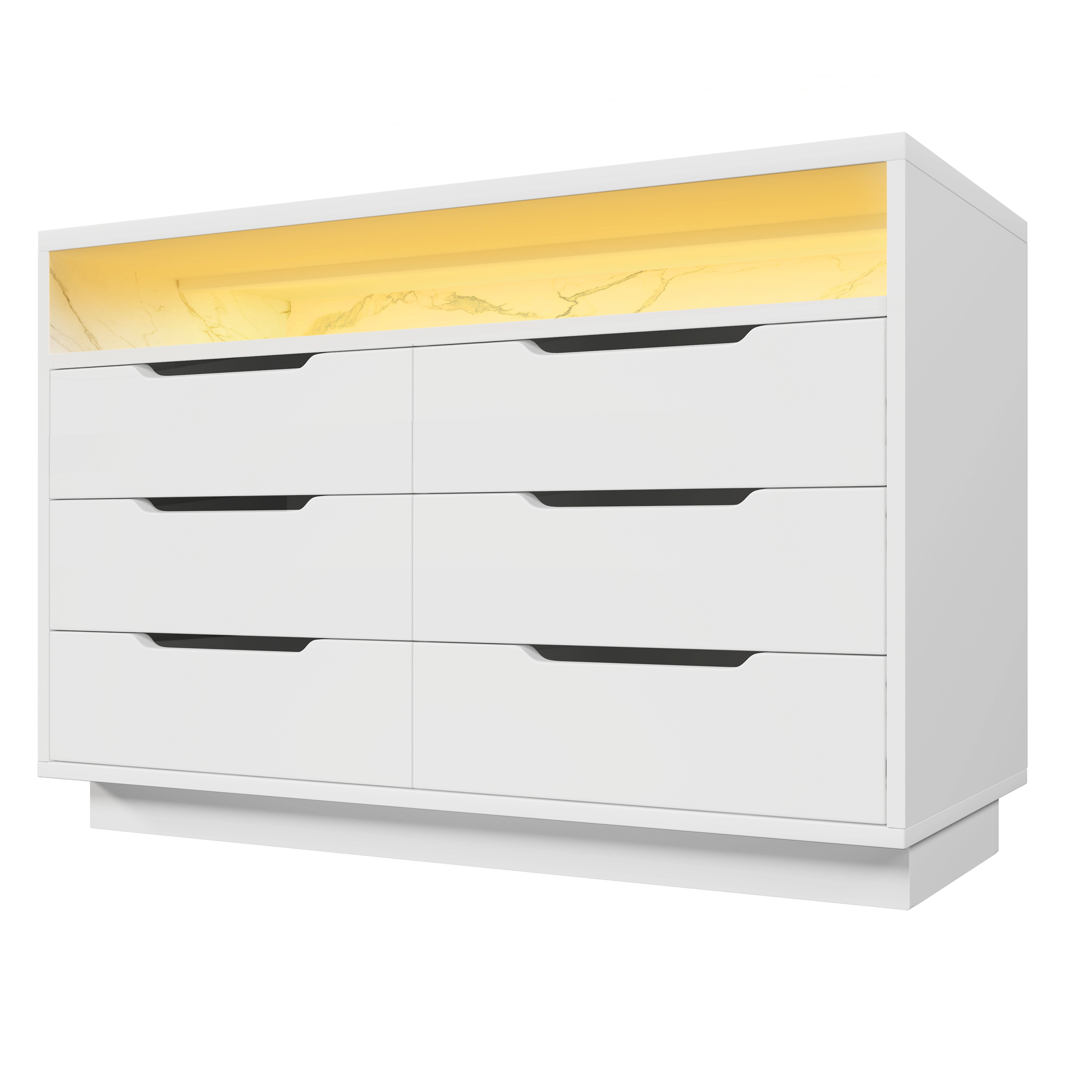 BlingBin Kommode Sideboard für Wohnzimmer und Schlafzimmer (1 St., Staufach mit Marmorkorn, 120x40x85cm, Weiß), mit LED-Beleuchtung und 6 Schubladen