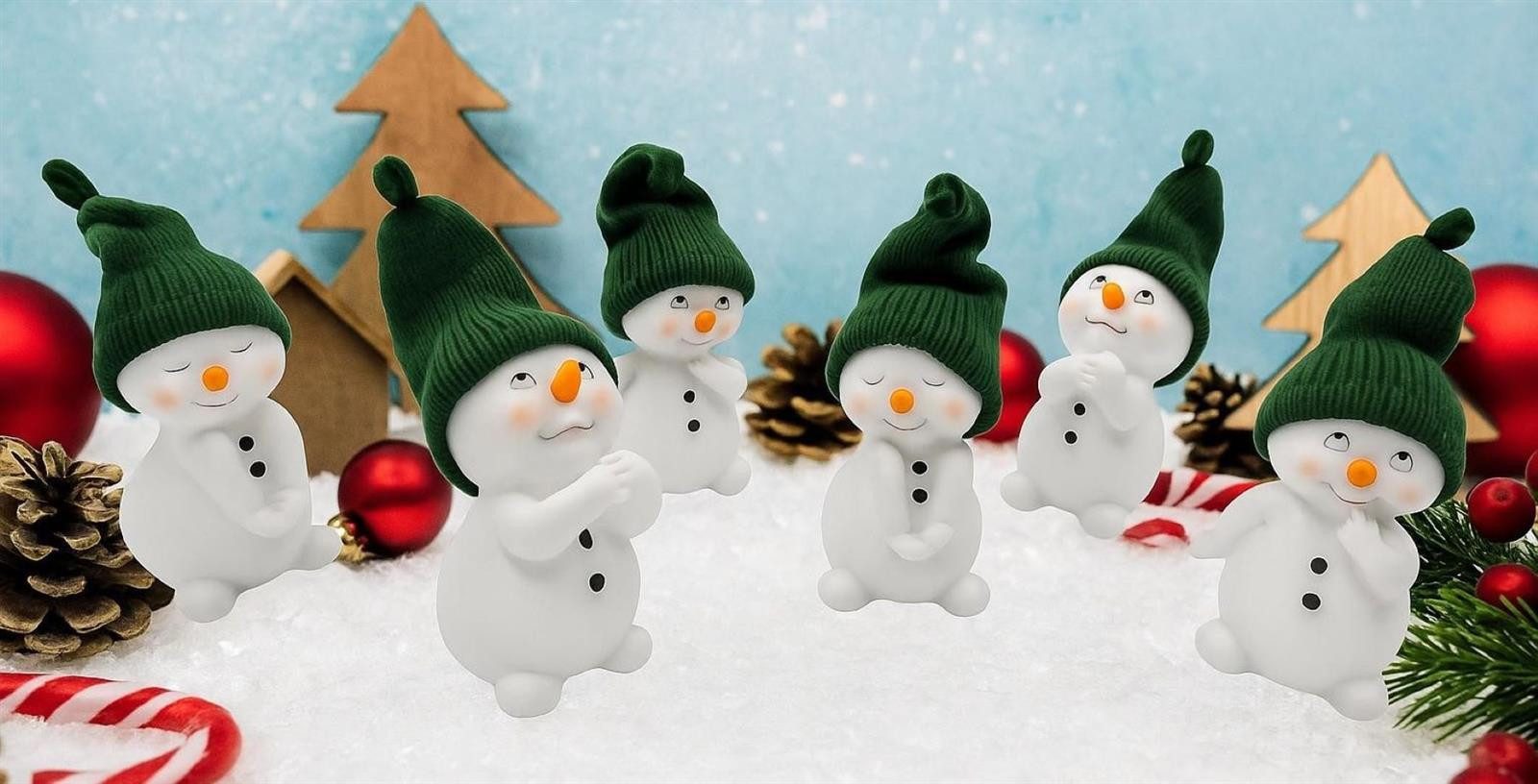 Geschenkestadl Schneemann 6 Stück Schneemann Figuren Strickmütze 12cm Winterdeko mehrere Farben