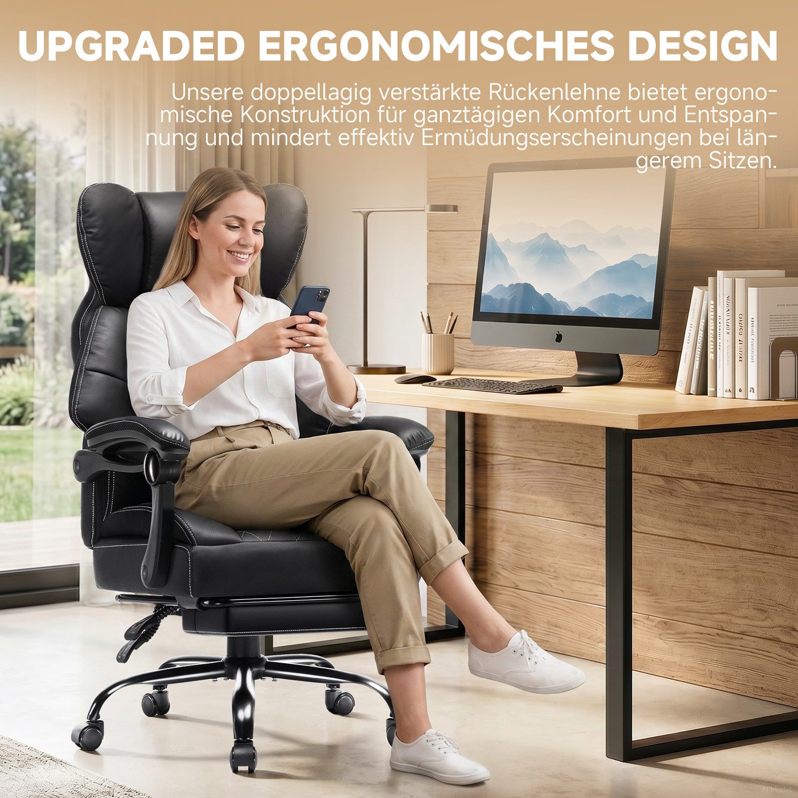 GTPLAYER Gaming-Stuhl Ergonomischer Bürostuhl mit Fußstütze und Lendenstütze Chefsessel, breiter Computersessel, Höhenverstellbar, Federkernsitz