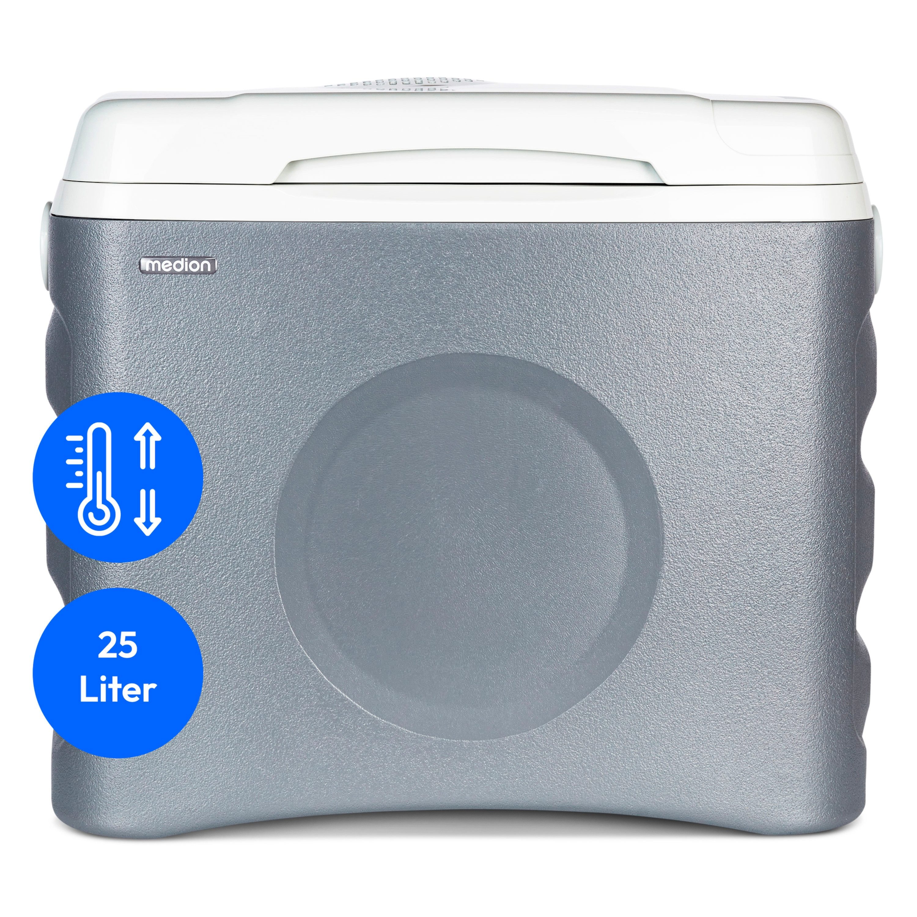 Medion® Kühlbox Thermoelektrisch MD10735, 25 Liter, Kühl und Warmhaltefunktion, für Auto, Boot und Camping, grau