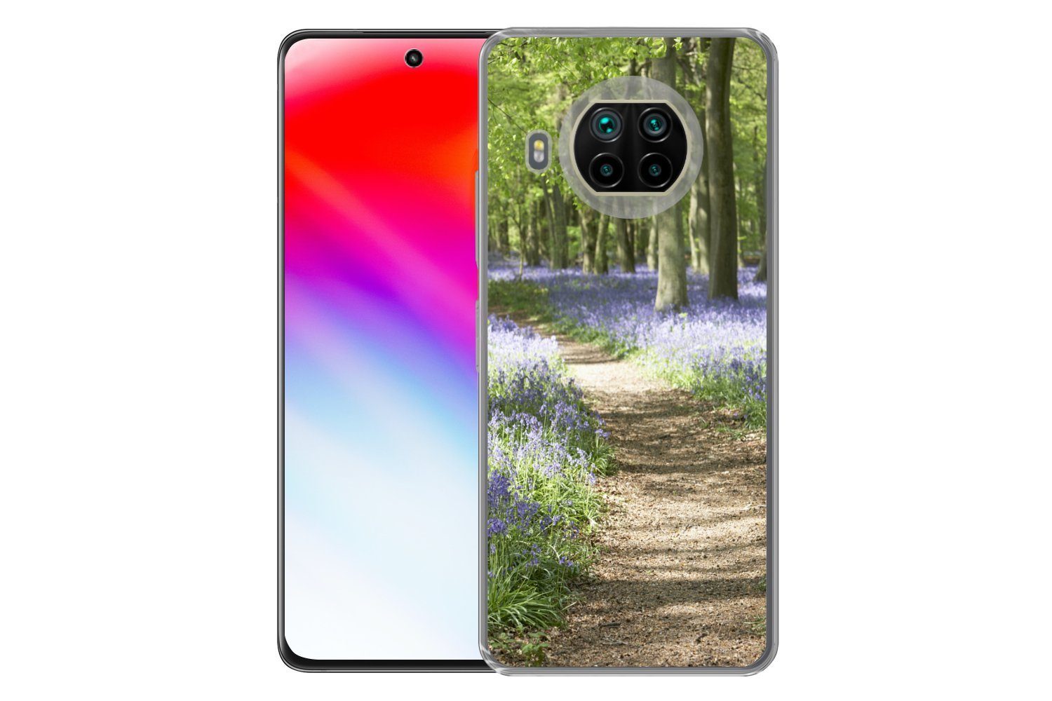 MuchoWow Handyhülle für Xiaomi Mi 10T Lite 5G Wald - Weg - Blumen - Lila - Grün - Natur, Phone Case, Silikon, Schutzhülle Dünn